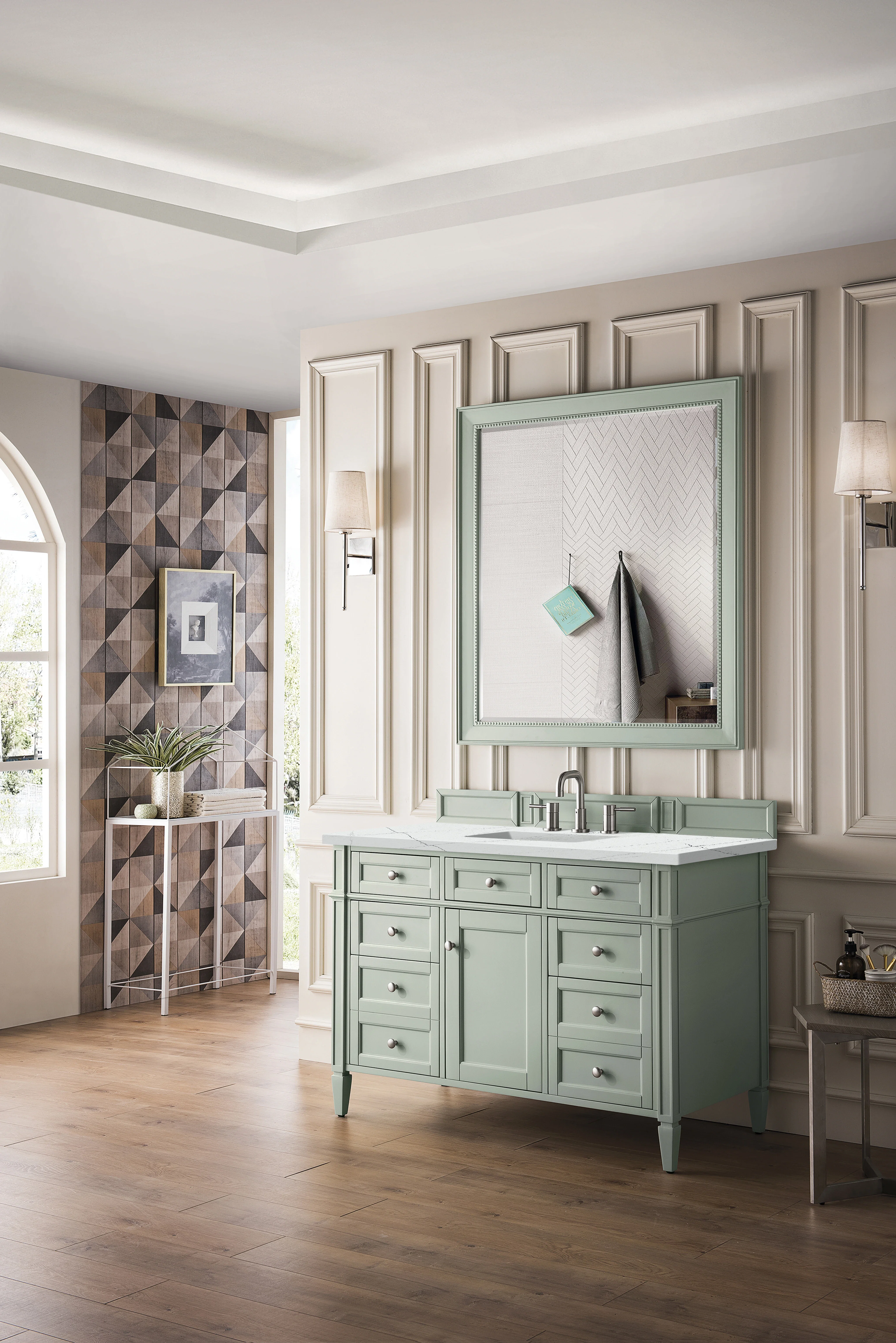 Brittany 48" Single Vanity, Sage Green w/ 3 CM Ethereal Noctis Silestone Top w/FreePower Wireless Charger