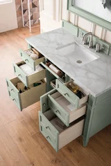 Brittany 48" Single Vanity, Sage Green w/ 3 CM Victorian Silver Silestone Top w/FreePower Wireless Charger