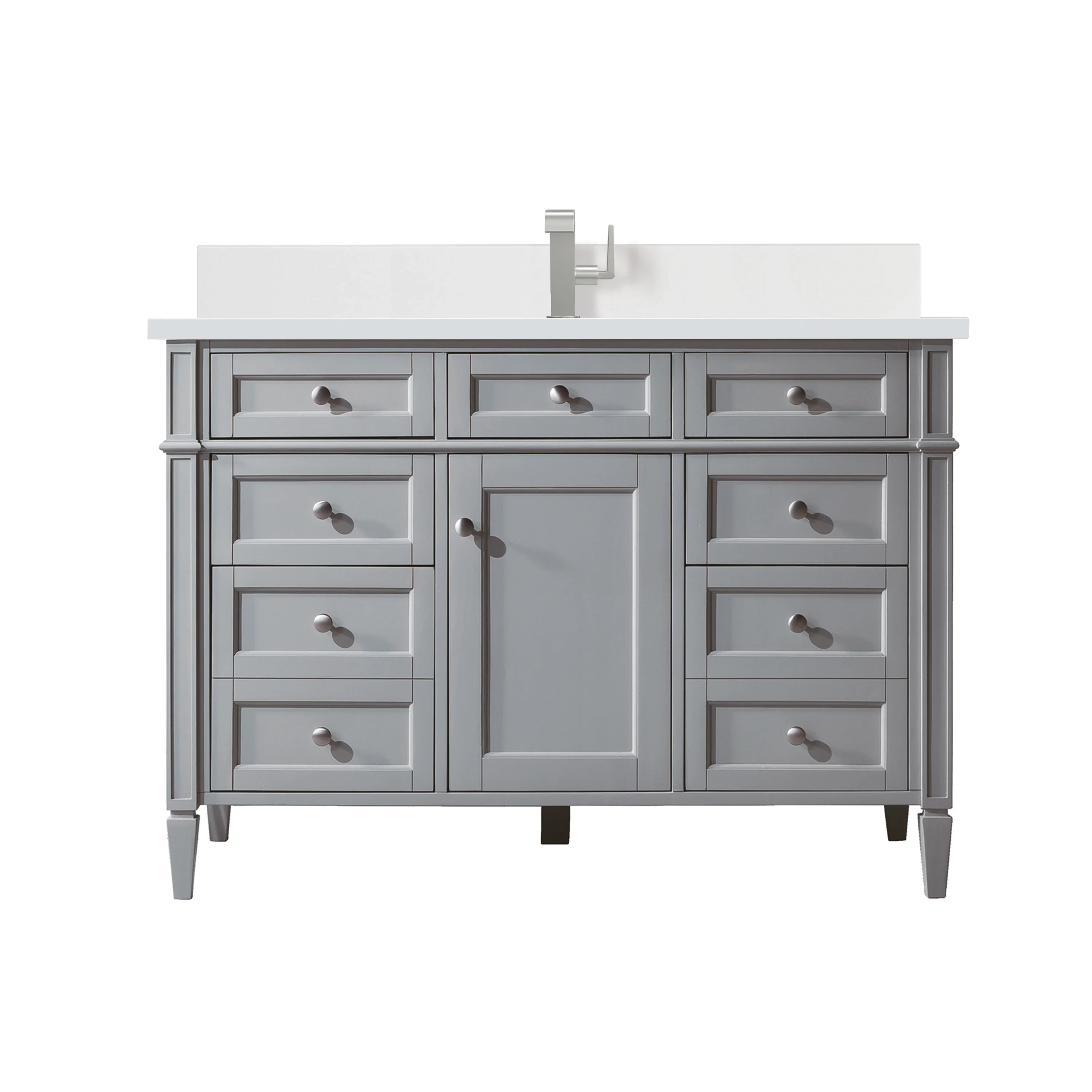 Brittany 48" Single Vanity, Urban Gray w/ Single Hole 3 CM White Zeus Silestone Top & Backsplash