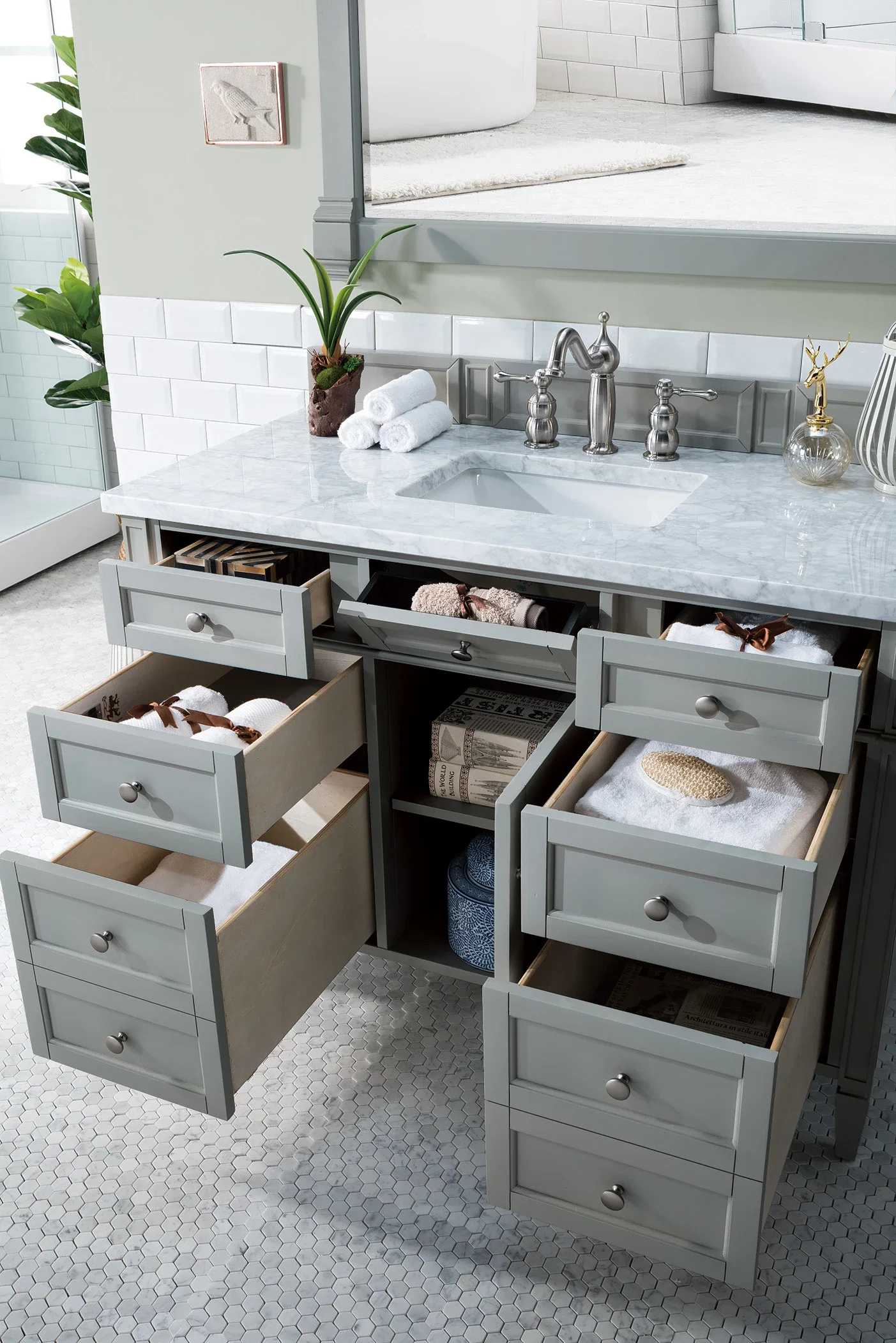 Brittany 48" Single Vanity, Urban Gray w/ 3 CM Carrara Marble Top