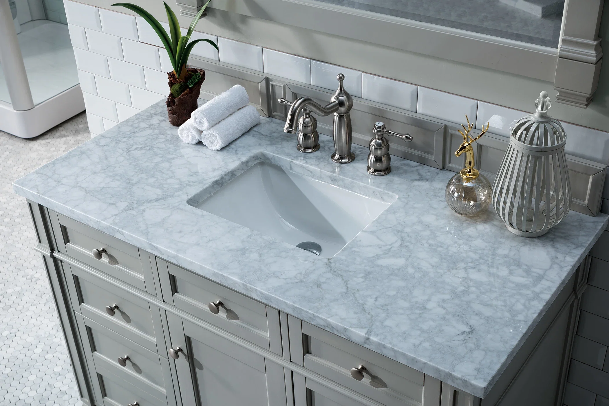 Brittany 48" Single Vanity, Urban Gray w/ 3 CM Carrara Marble Top