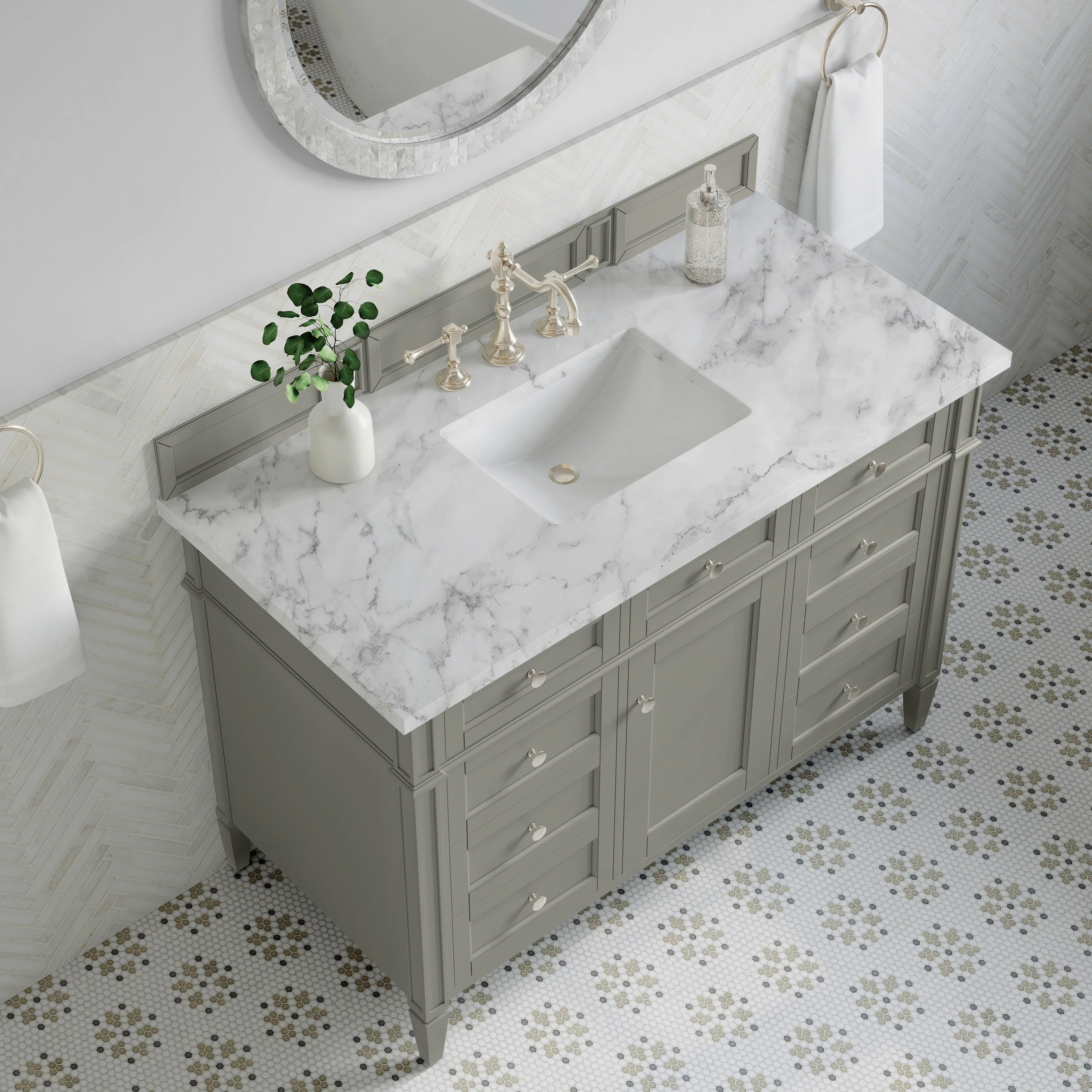 Brittany 48" Single Vanity, Urban Gray w/ 3 CM Carrara Marble Top