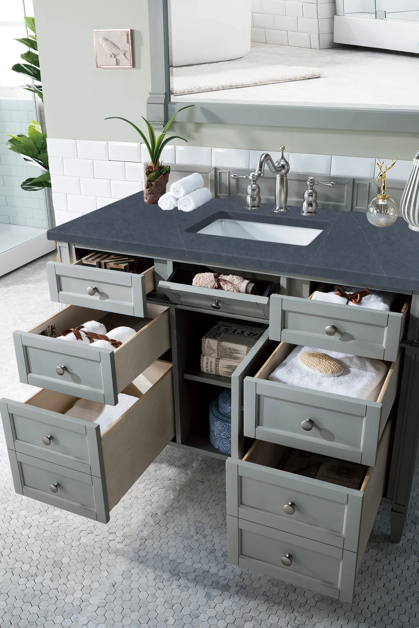 Brittany 48" Single Vanity, Urban Gray w/ 3 CM Charcoal Soapstone Silestone Top
