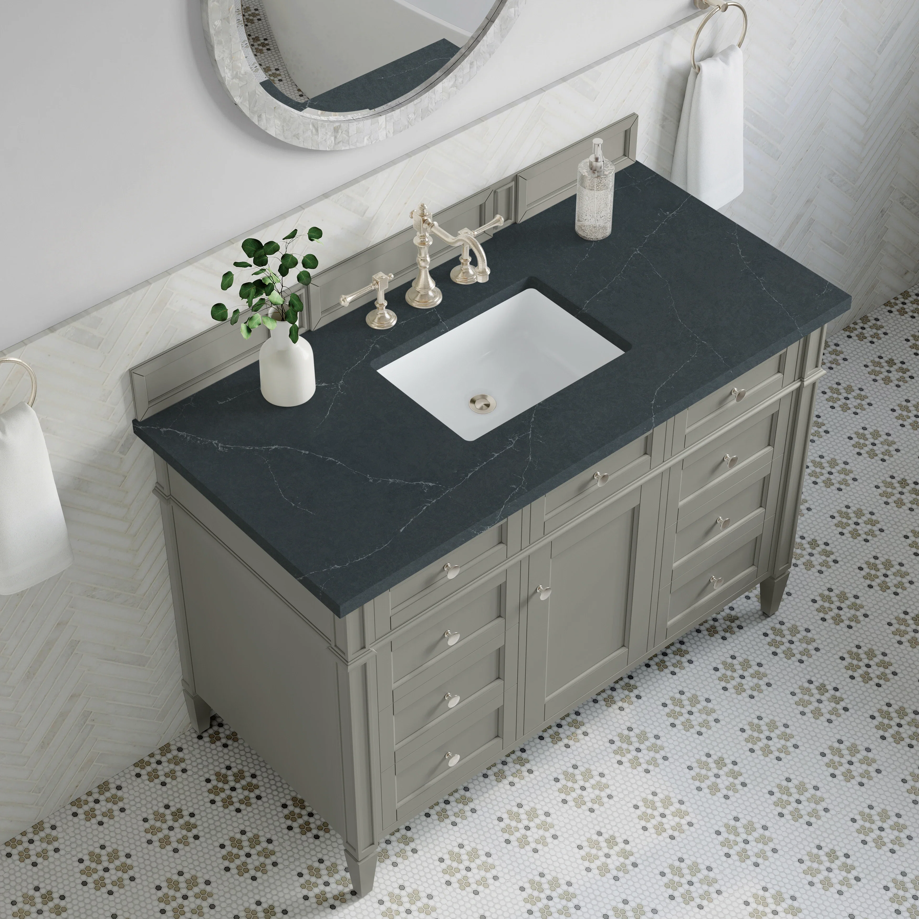 Brittany 48" Single Vanity, Urban Gray w/ 3 CM Charcoal Soapstone Silestone Top