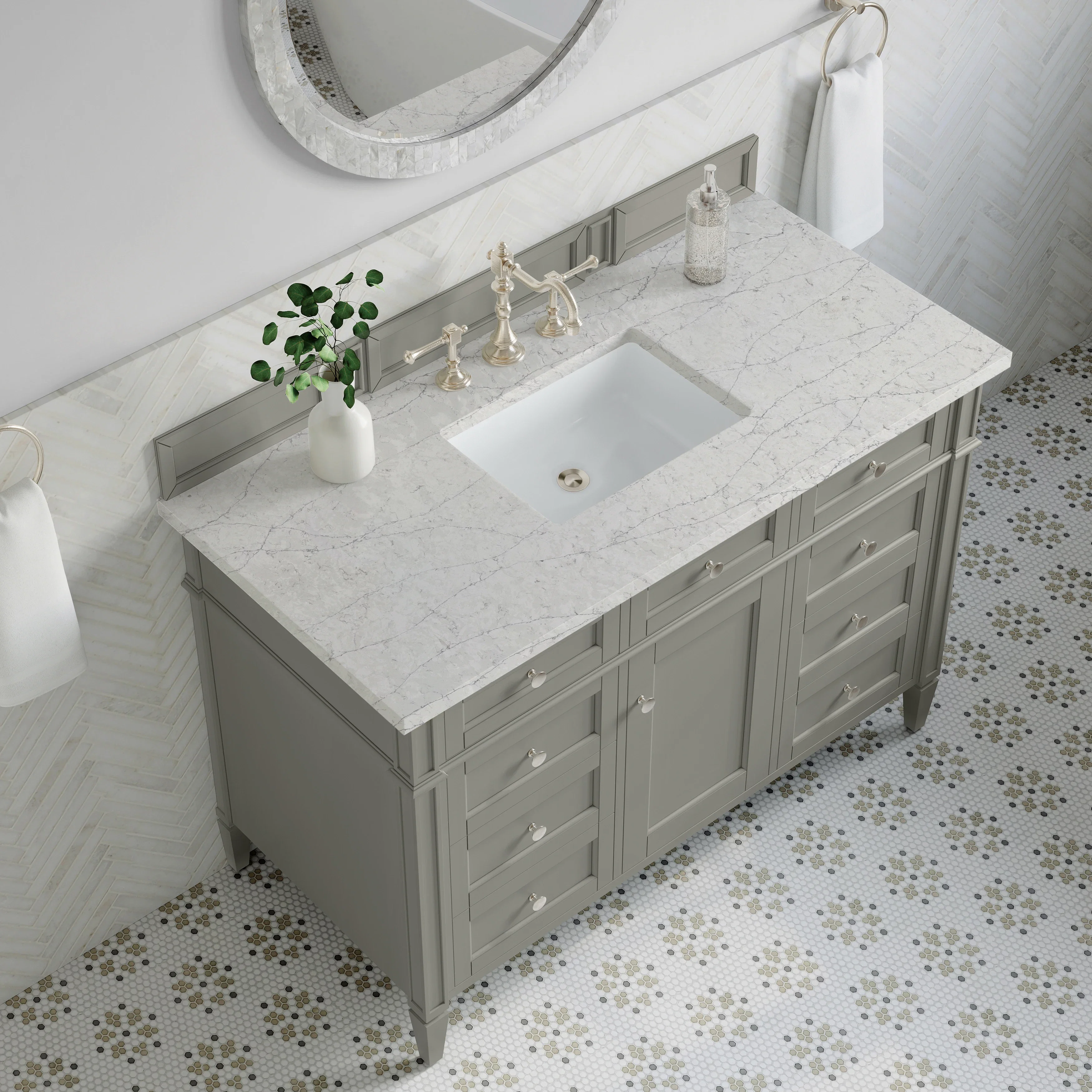 Brittany 48" Single Vanity, Urban Gray w/ 3 CM Eternal Jasmine Pearl Silestone Top