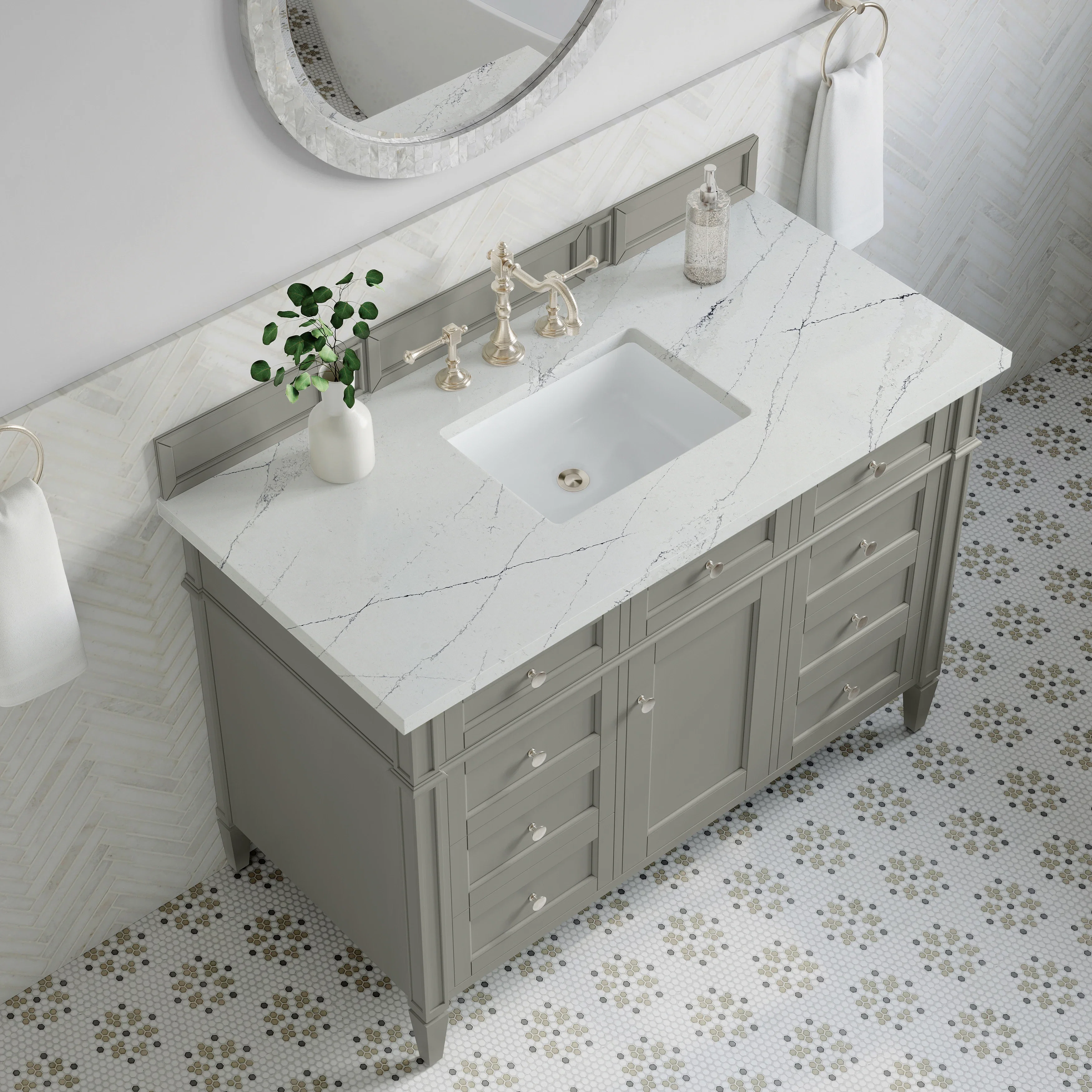Brittany 48" Single Vanity, Urban Gray w/ 3 CM Ethereal Noctis Silestone Top