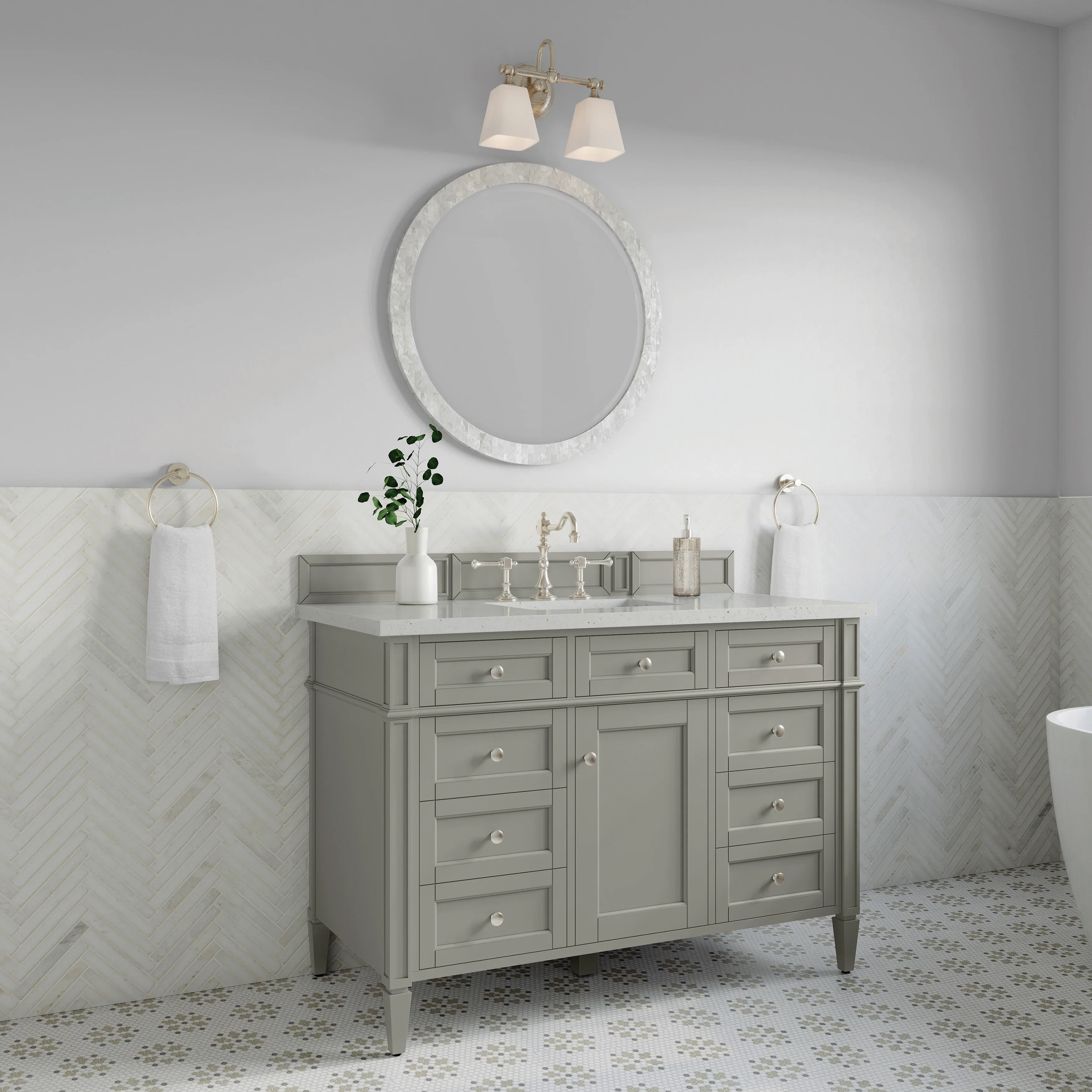 Brittany 48" Single Vanity, Urban Gray w/ 3 CM Lime Delight Silestone Top