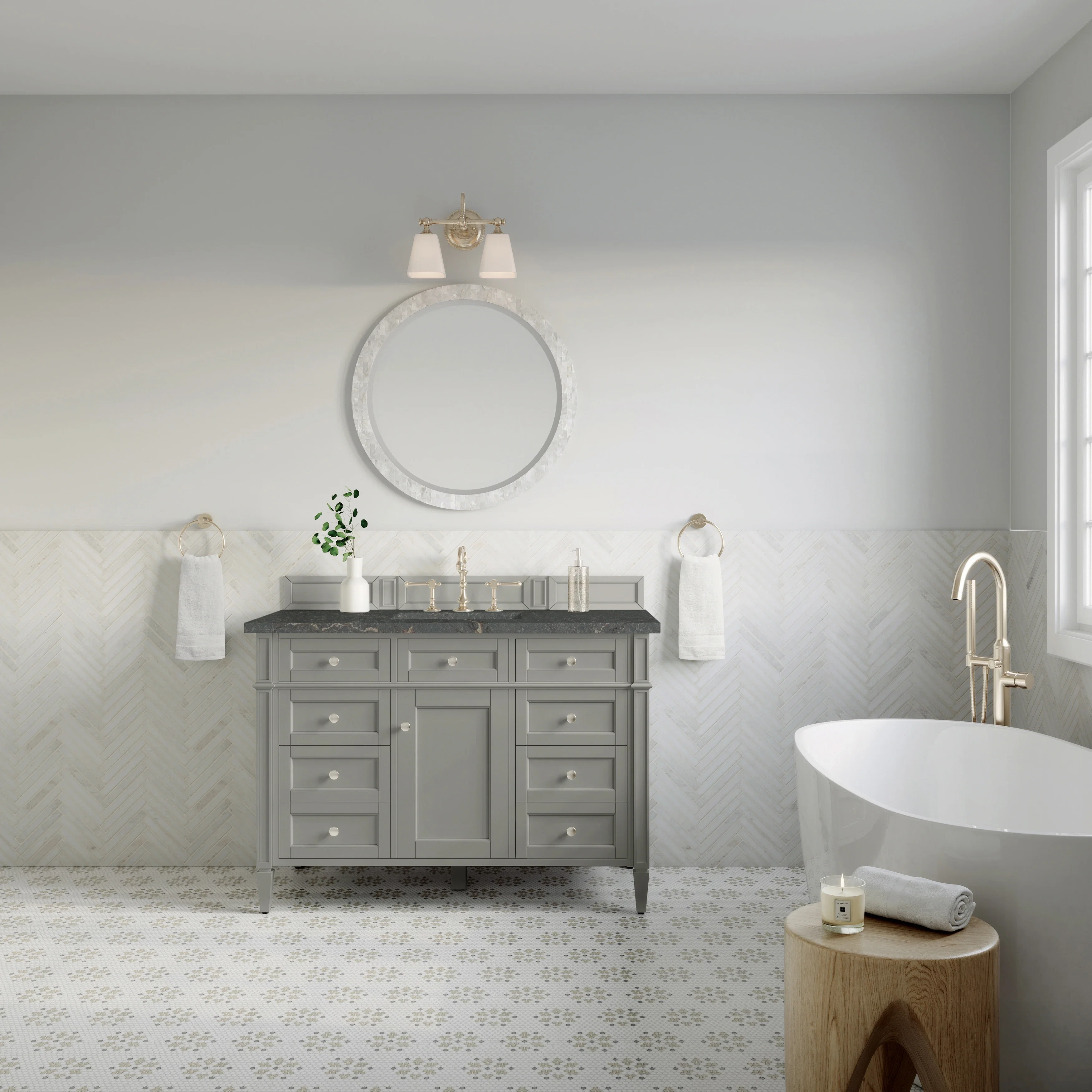 Brittany 48" Single Vanity, Urban Gray w/ 3 CM Parisien Bleu Silestone Top
