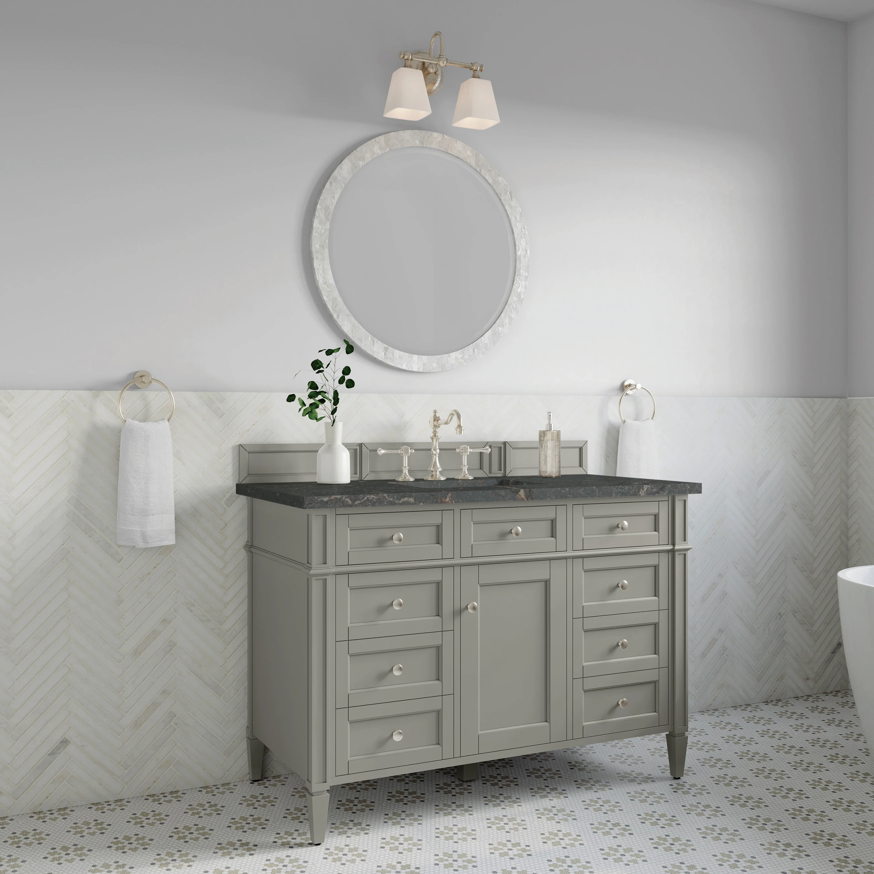 Brittany 48" Single Vanity, Urban Gray w/ 3 CM Parisien Bleu Silestone Top