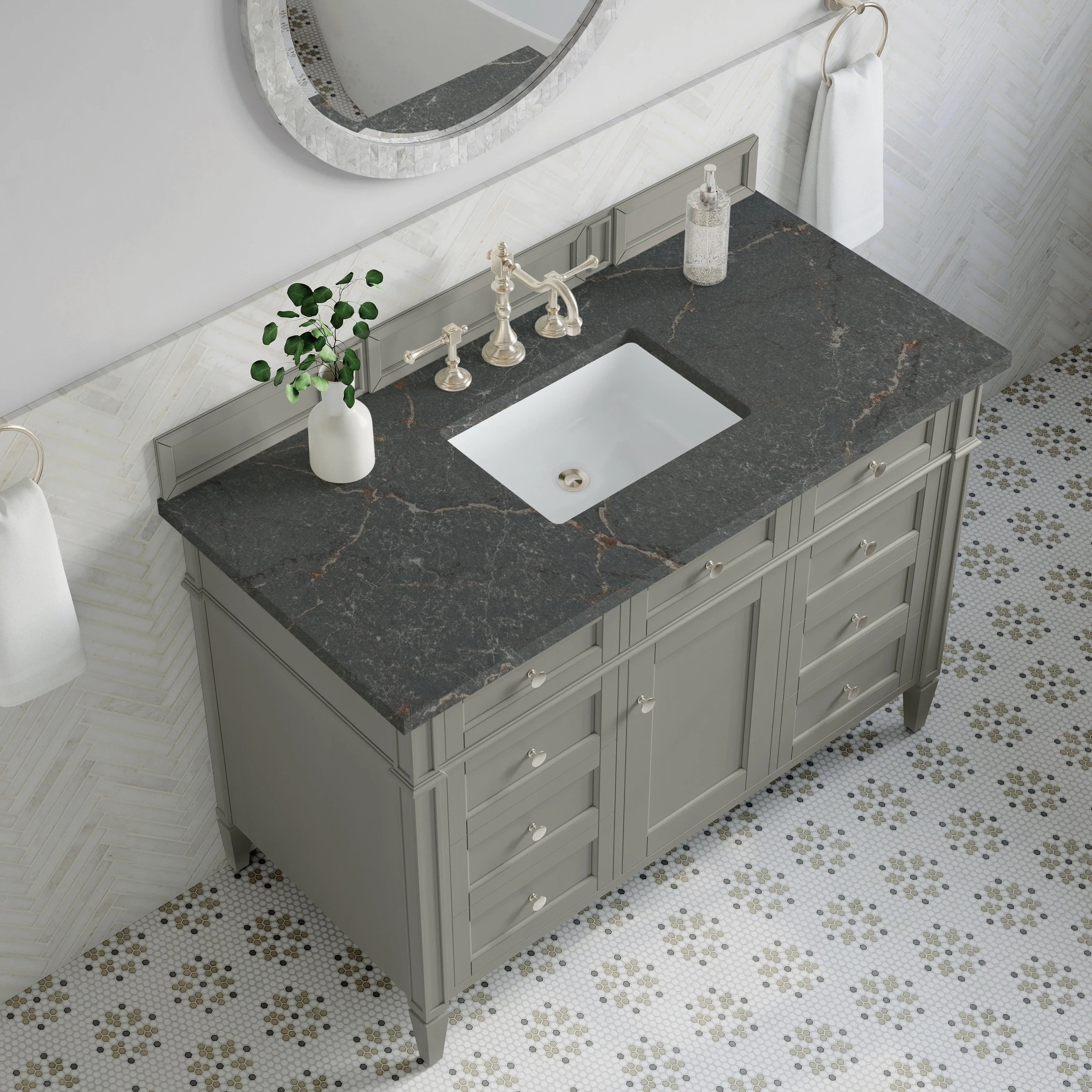 Brittany 48" Single Vanity, Urban Gray w/ 3 CM Parisien Bleu Silestone Top