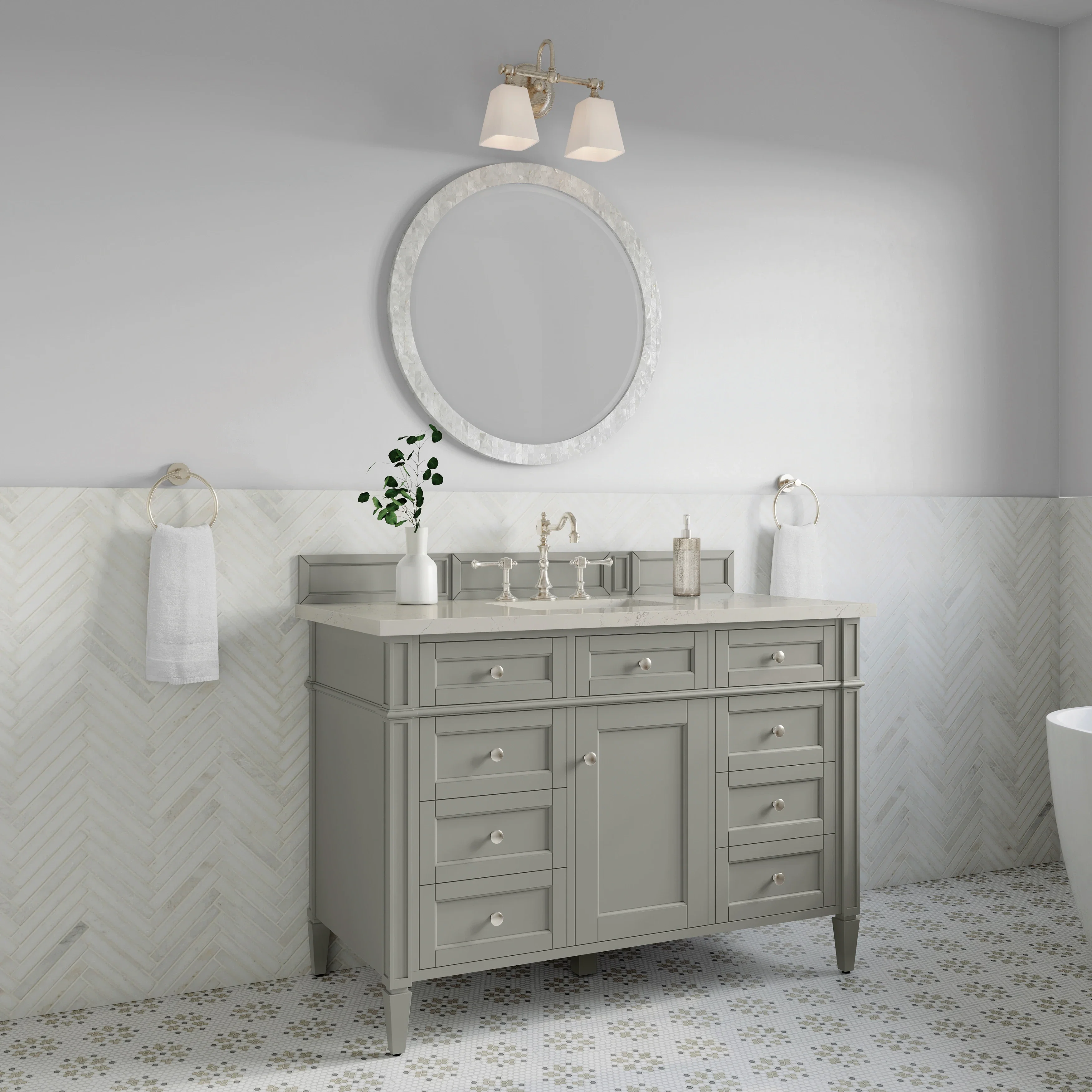 Brittany 48" Single Vanity, Urban Gray, w/ 3 CM Siberian Silestone Top
