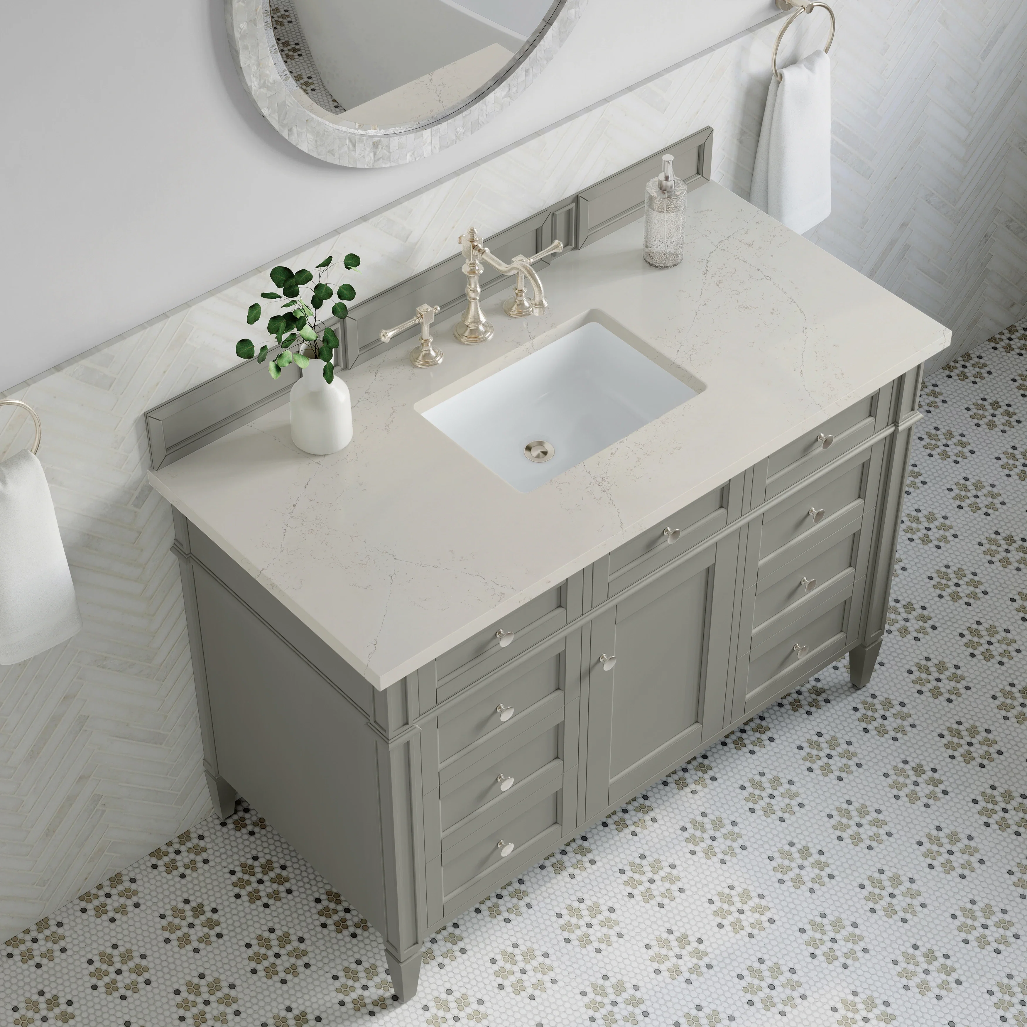 Brittany 48" Single Vanity, Urban Gray, w/ 3 CM Siberian Silestone Top