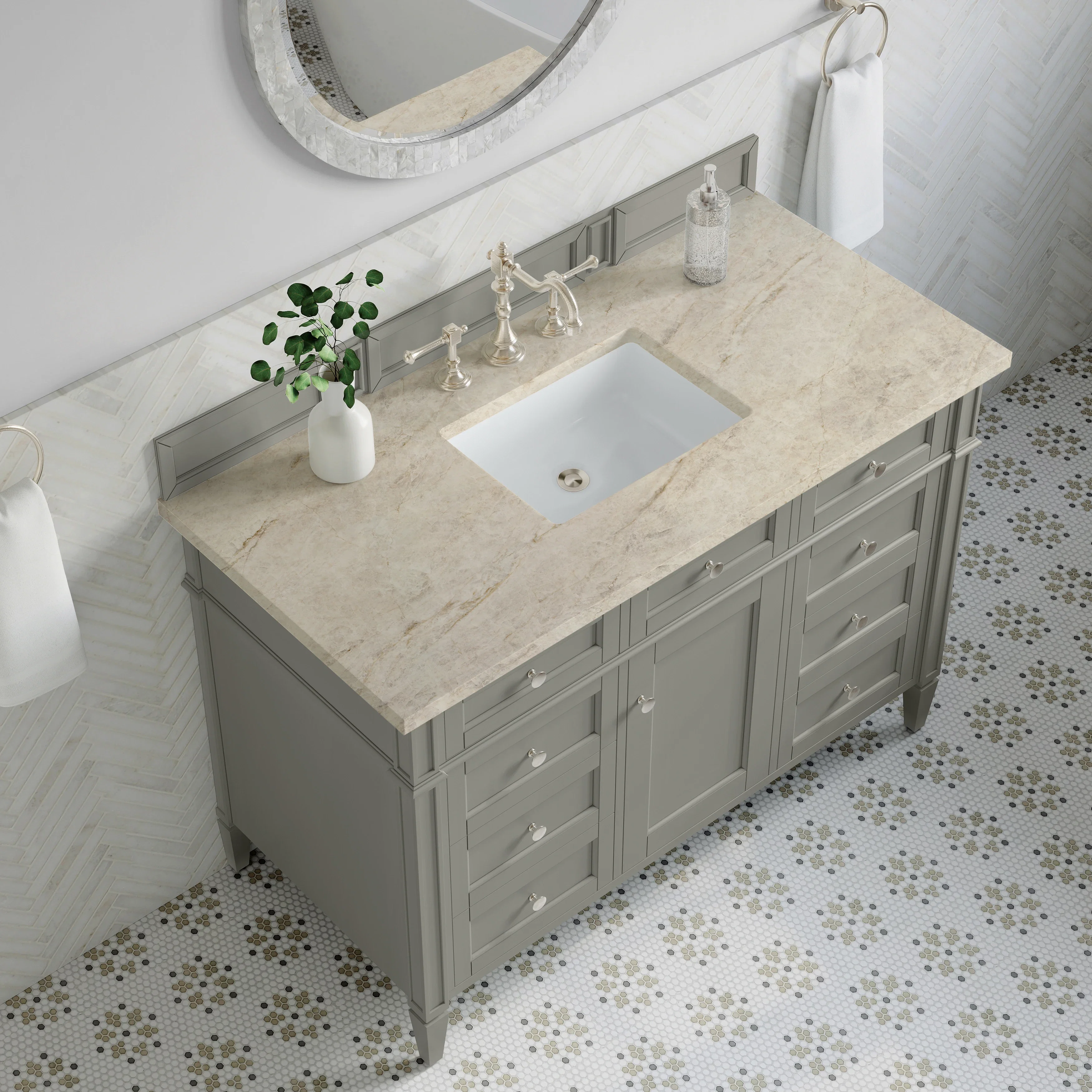 Brittany 48" Single Vanity, Urban Gray, w/ 3 CM Tajnar Eclos Top