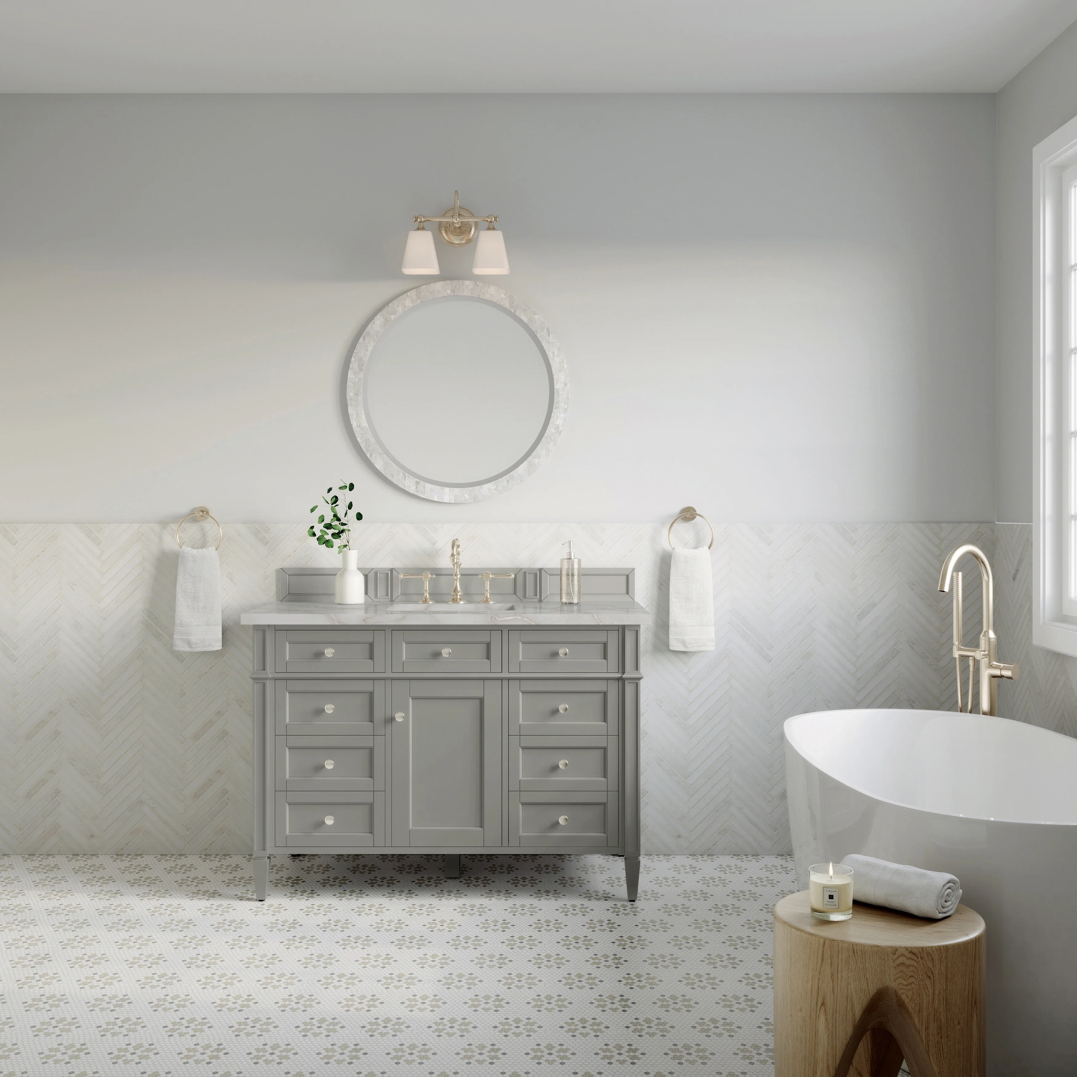 Brittany 48" Single Vanity, Urban Gray w/ 3 CM Victorian Silver Silestone Top
