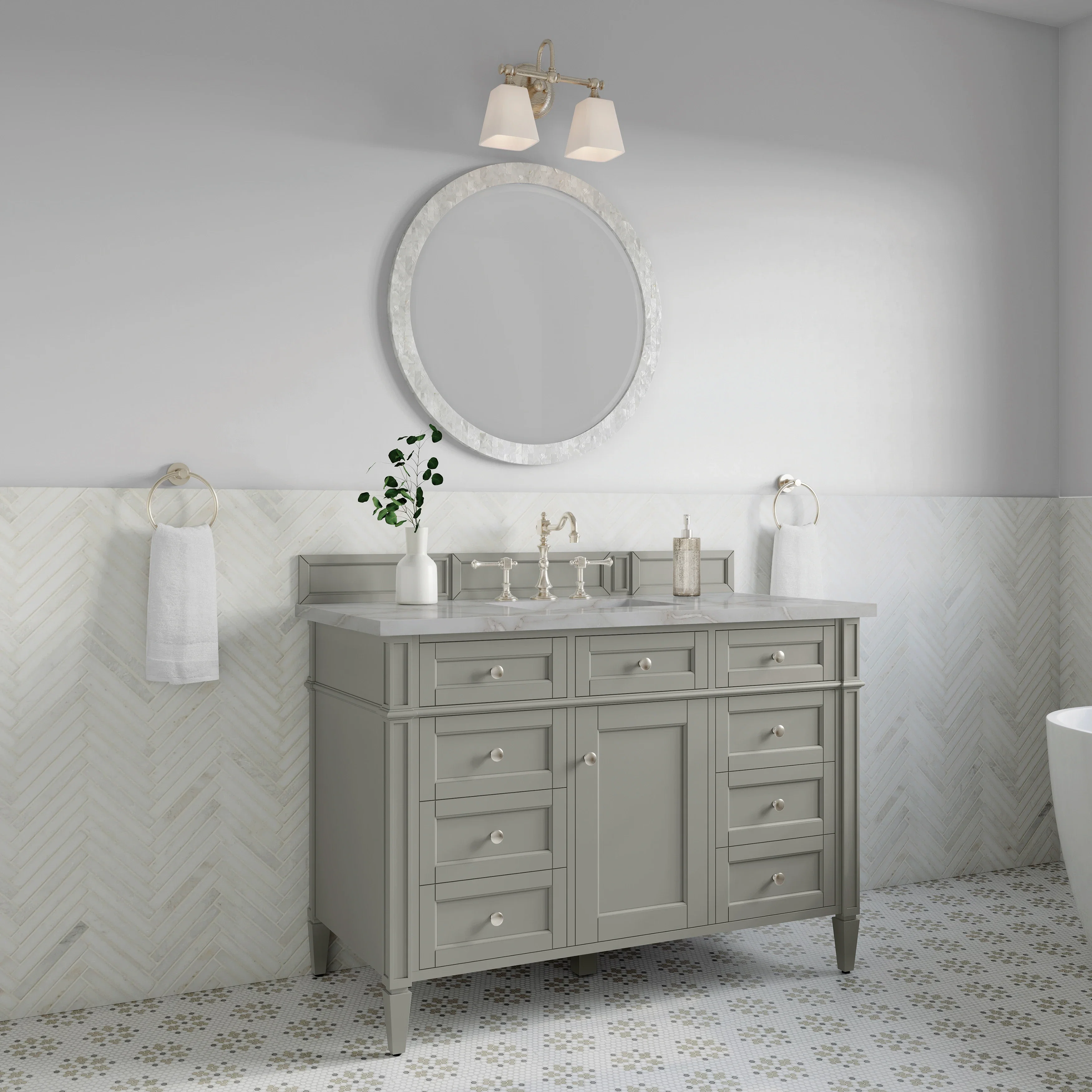 Brittany 48" Single Vanity, Urban Gray w/ 3 CM Victorian Silver Silestone Top