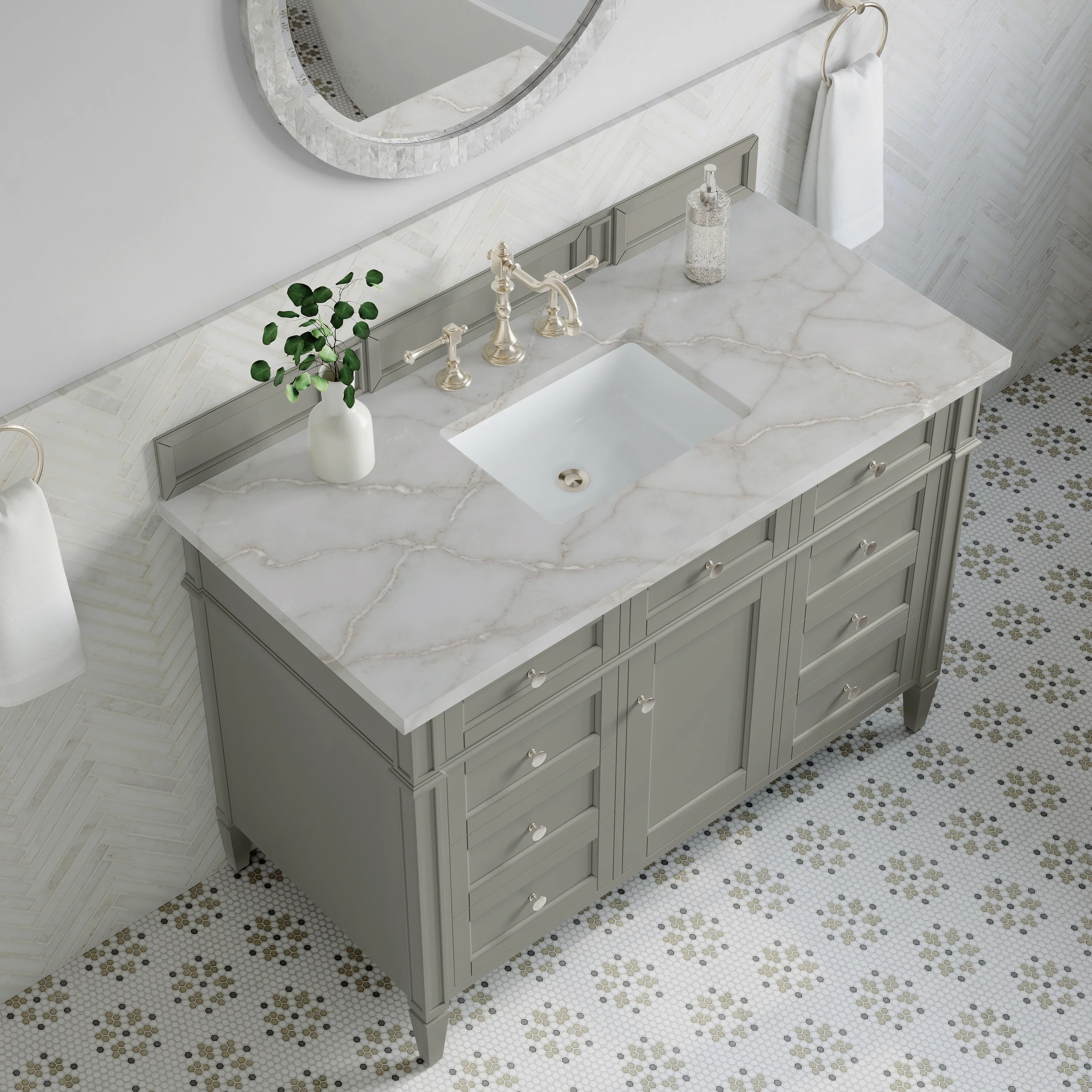 Brittany 48" Single Vanity, Urban Gray w/ 3 CM Victorian Silver Silestone Top