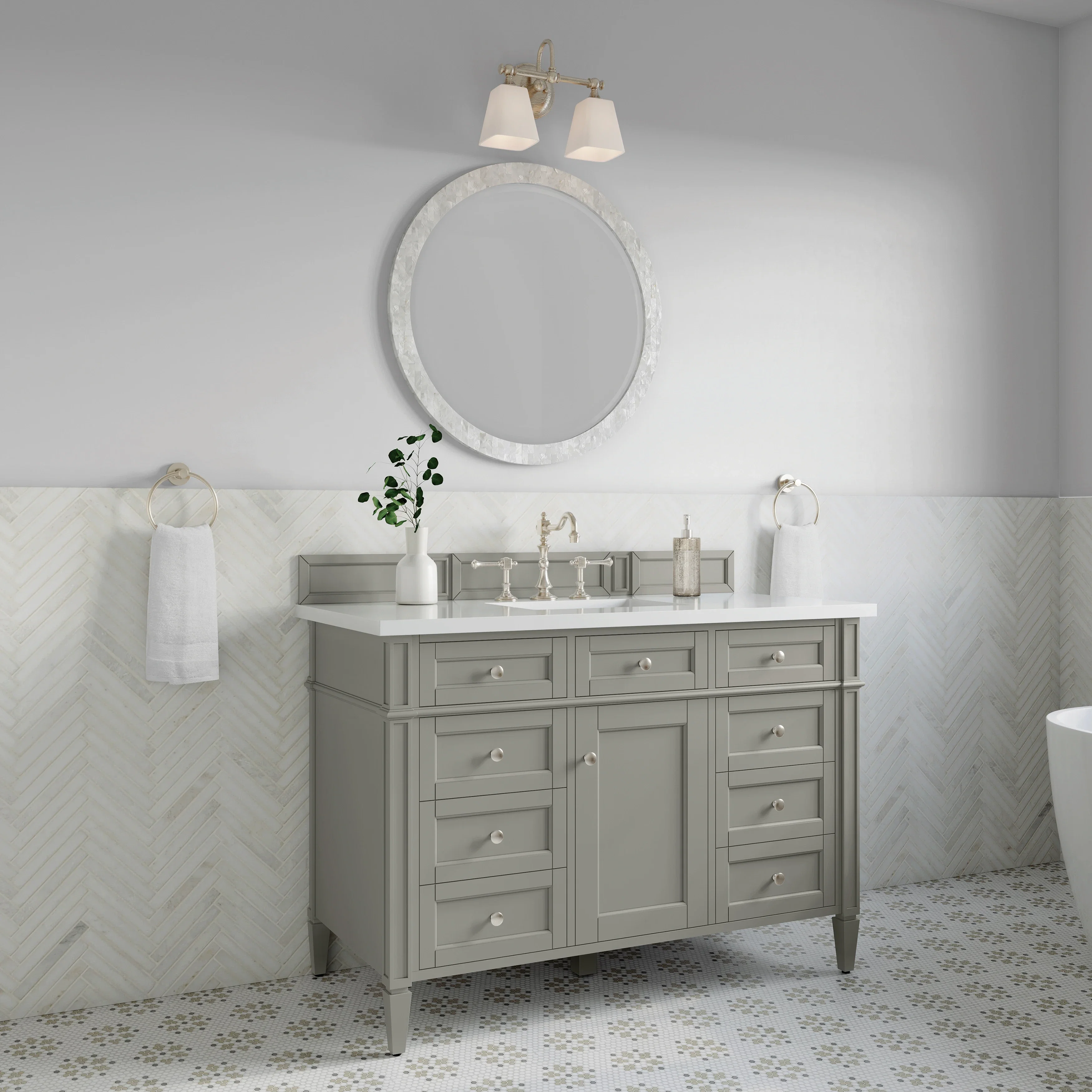 Brittany 48" Single Vanity, Urban Gray w/ 3 CM White Zeus Silestone Top