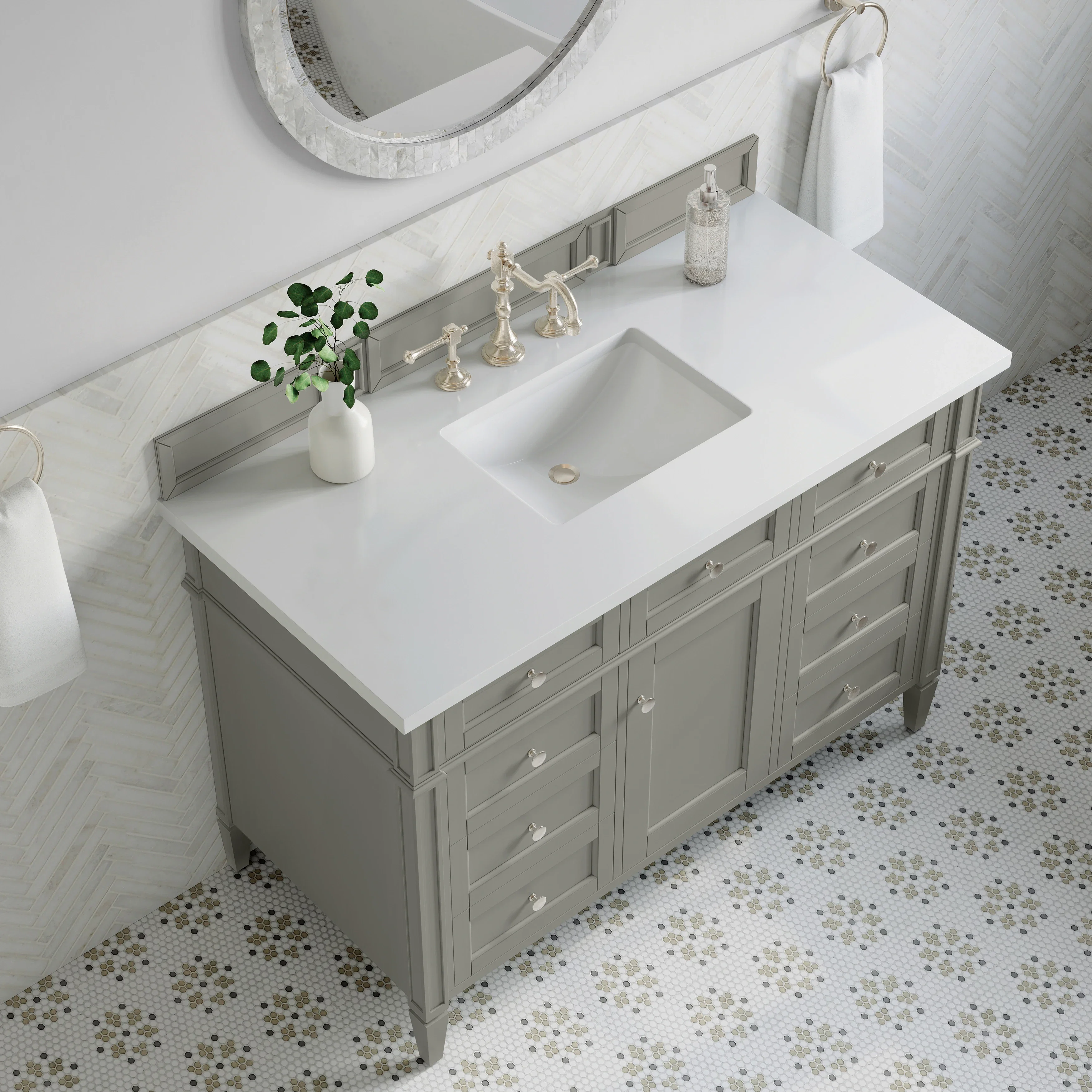 Brittany 48" Single Vanity, Urban Gray w/ 3 CM White Zeus Silestone Top