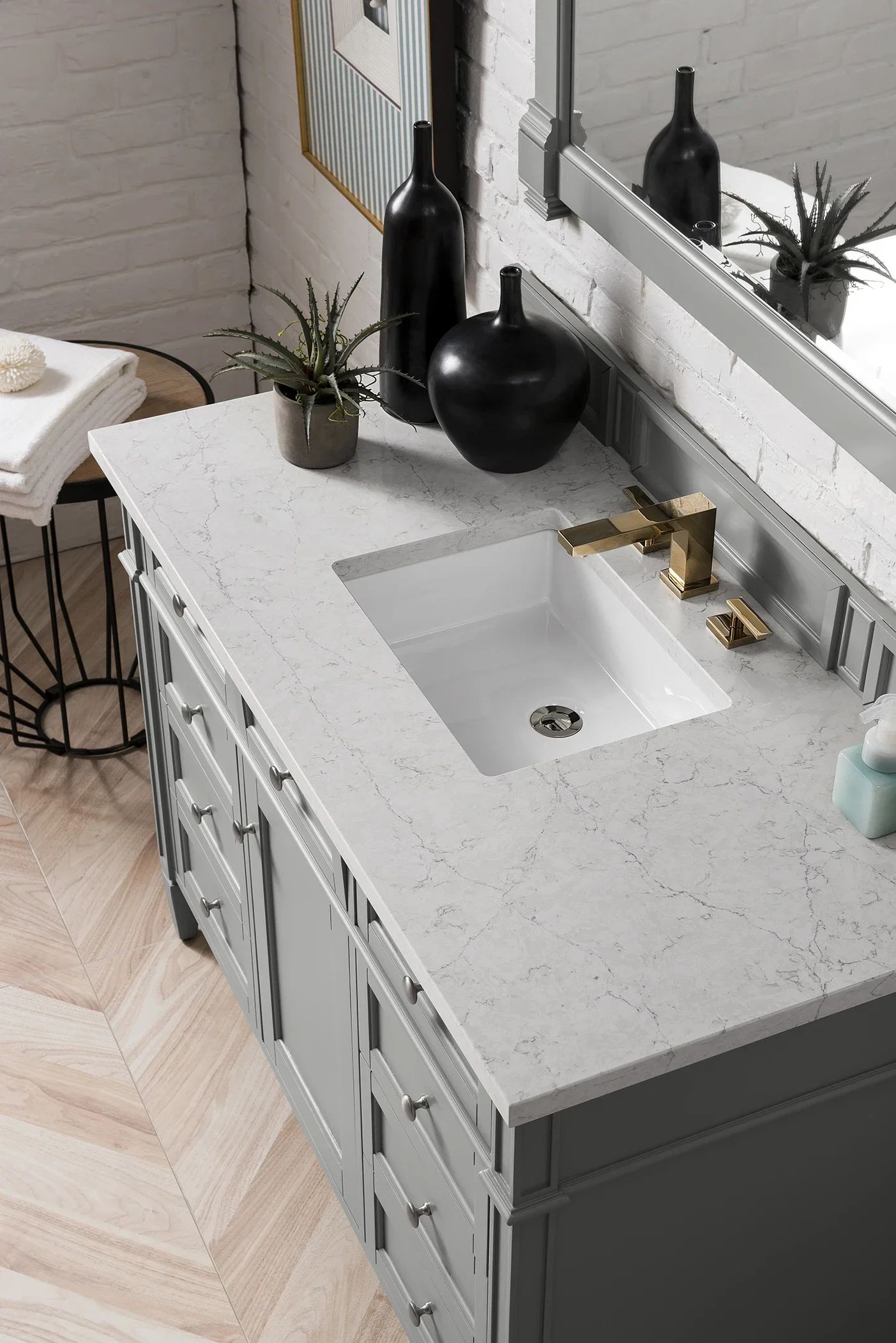 Brittany 48" Single Vanity, Urban Gray w/ 3 CM Eternal Jasmine Pearl Silestone Top w/FreePower Wireless Charger