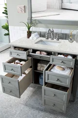 Brittany 48" Single Vanity, Urban Gray w/ 3 CM Eternal Jasmine Pearl Silestone Top w/FreePower Wireless Charger