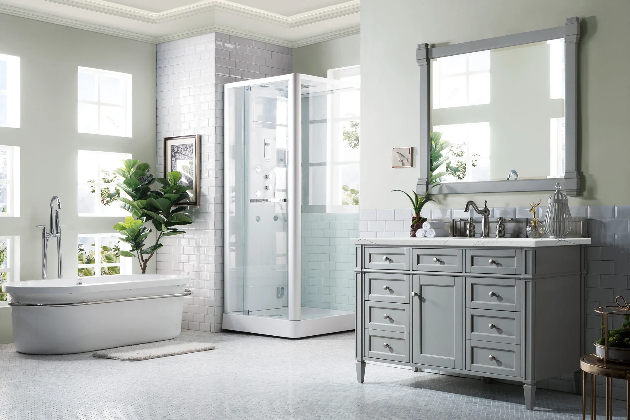 Brittany 48" Single Vanity, Urban Gray w/ 3 CM Ethereal Noctis Silestone Top w/FreePower Wireless Charger