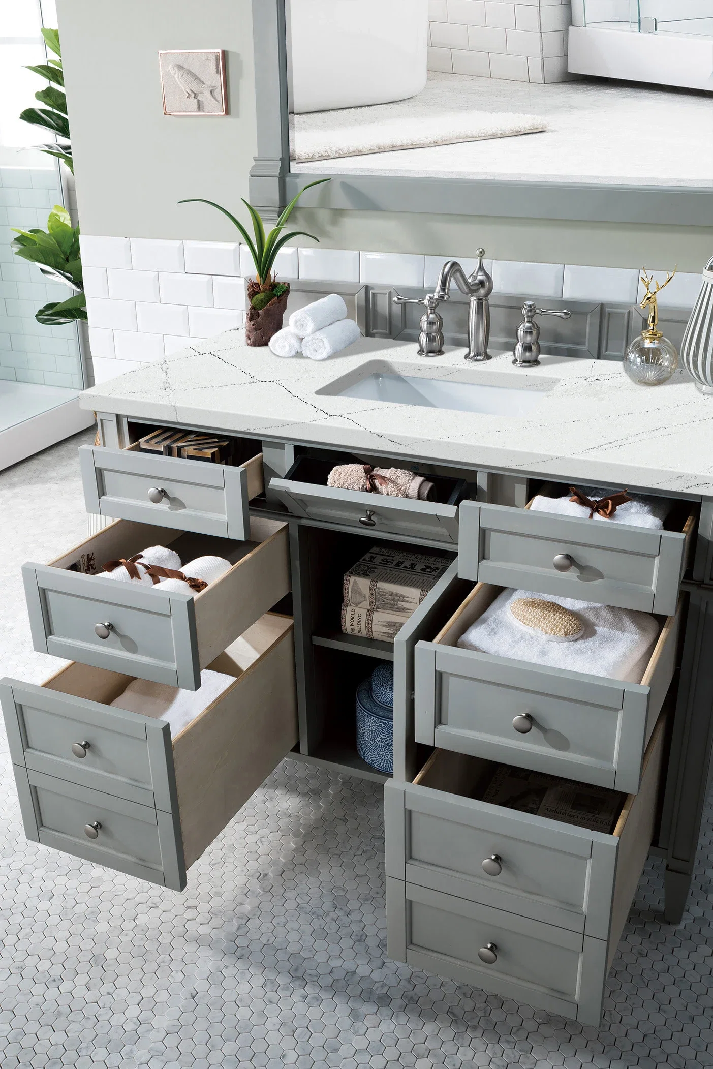 Brittany 48" Single Vanity, Urban Gray w/ 3 CM Ethereal Noctis Silestone Top w/FreePower Wireless Charger