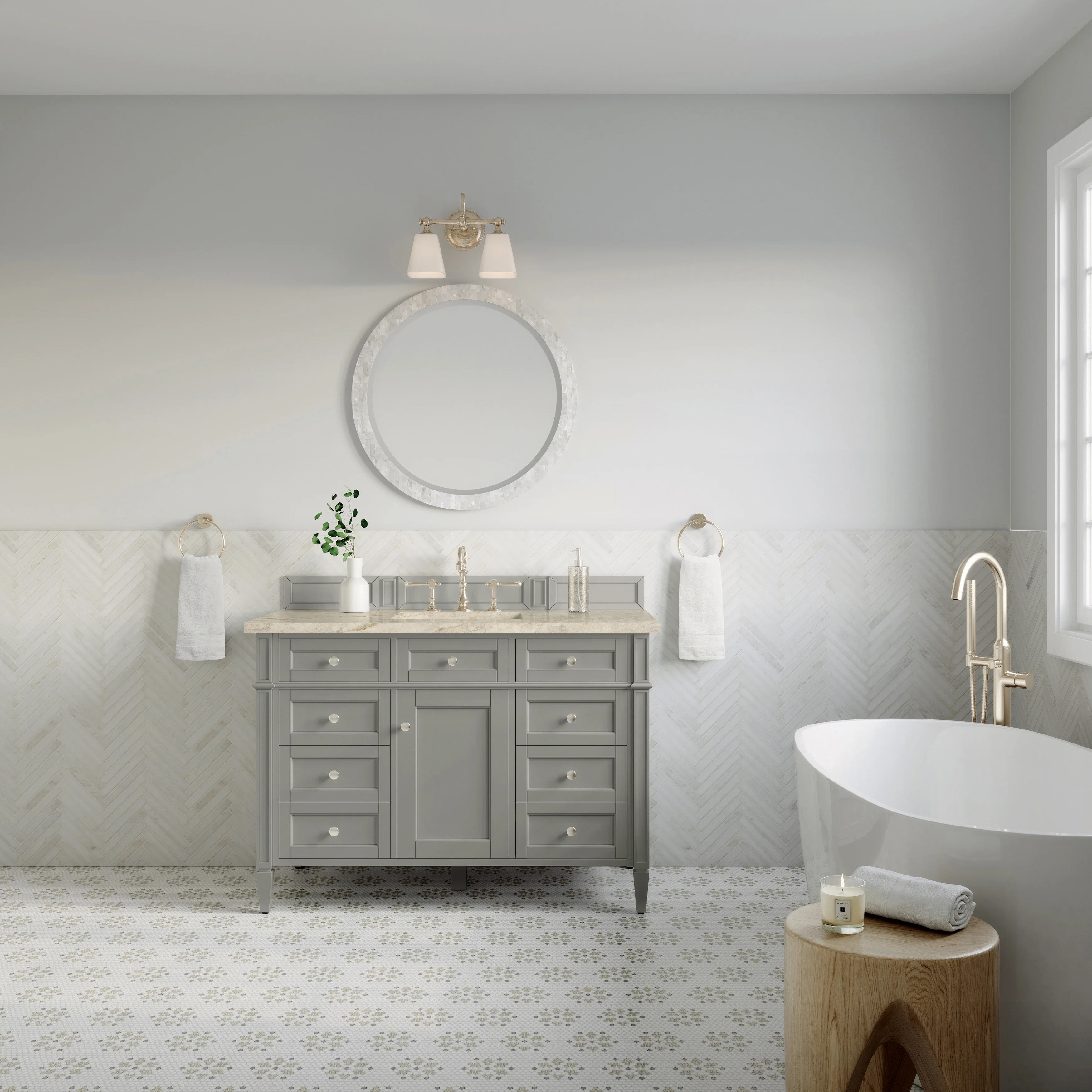 Brittany 48" Single Vanity, Urban Gray, w/ 3 CM Tajnar Eclos Top w/FreePower Wireless Charger