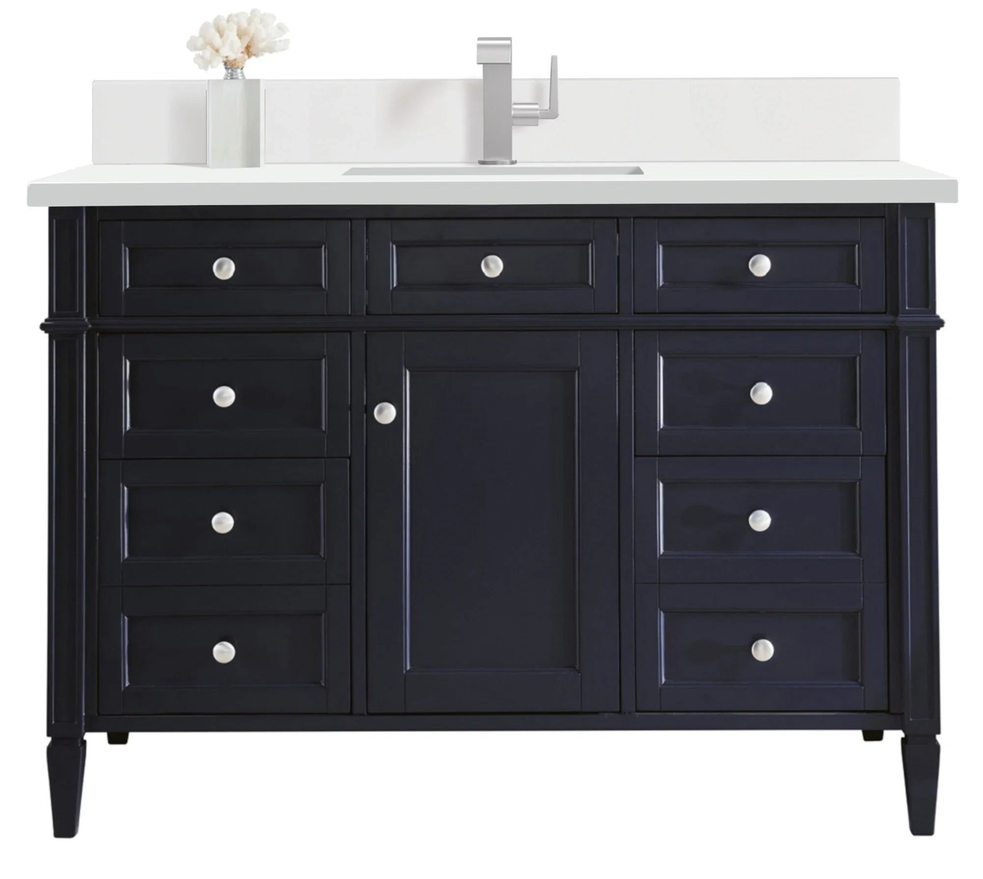 Brittany 48" Single Vanity, Victory Bleu w/ Single Hole 3 CM White Zeus Silestone Top & Backsplash