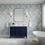 Brittany 48" Single Vanity, Victory Bleu w/ Single Hole 3 CM White Zeus Silestone Top & Backsplash