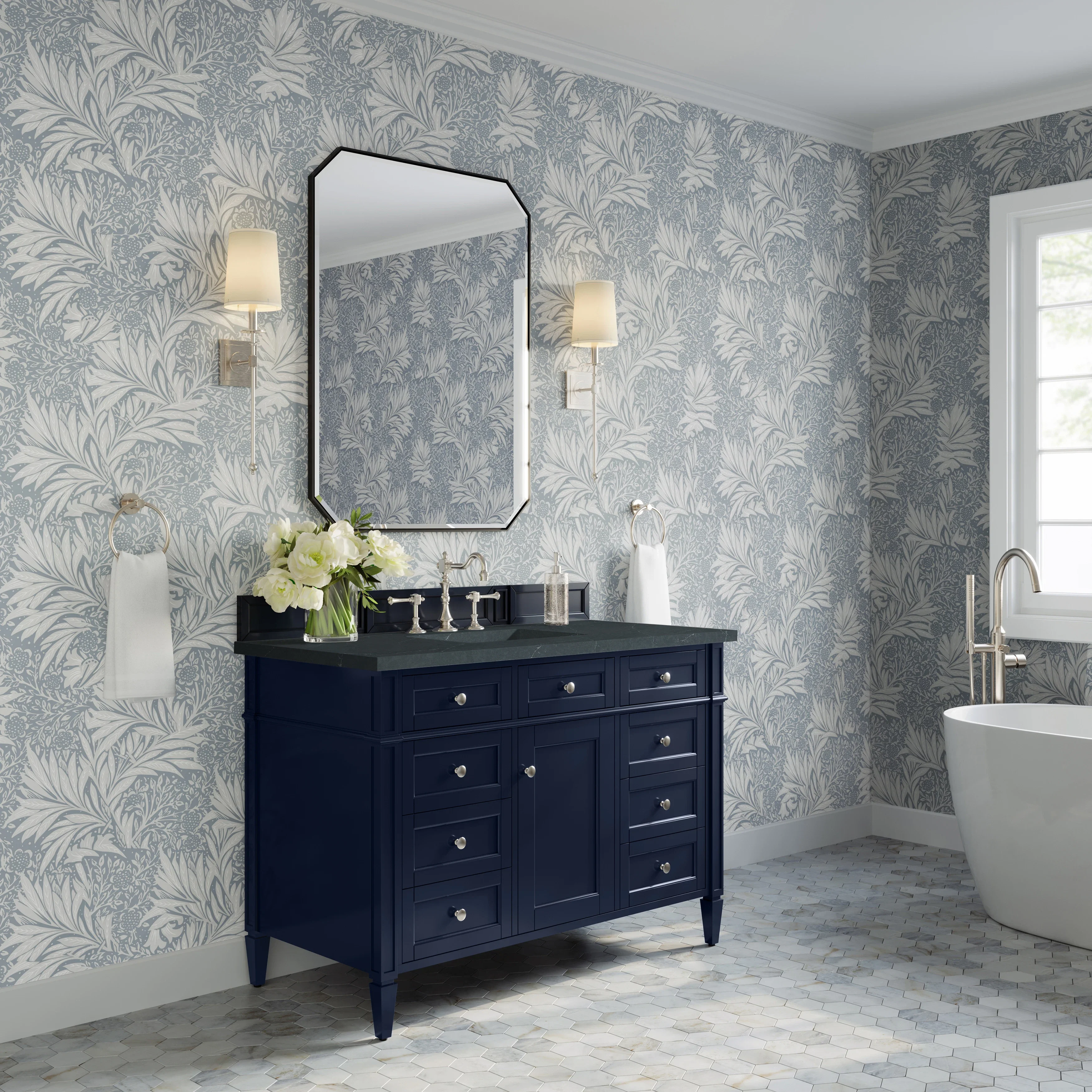 Brittany 48" Single Vanity, Victory Blue w/ 3 CM Charcoal Soapstone Silestone Top