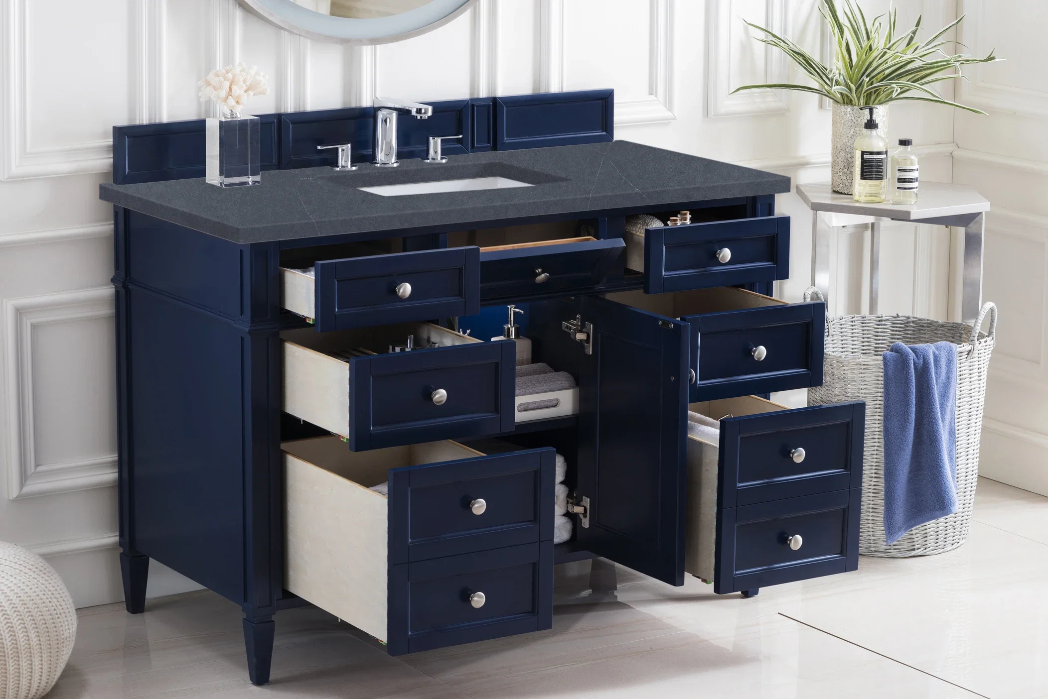 Brittany 48" Single Vanity, Victory Blue w/ 3 CM Charcoal Soapstone Silestone Top