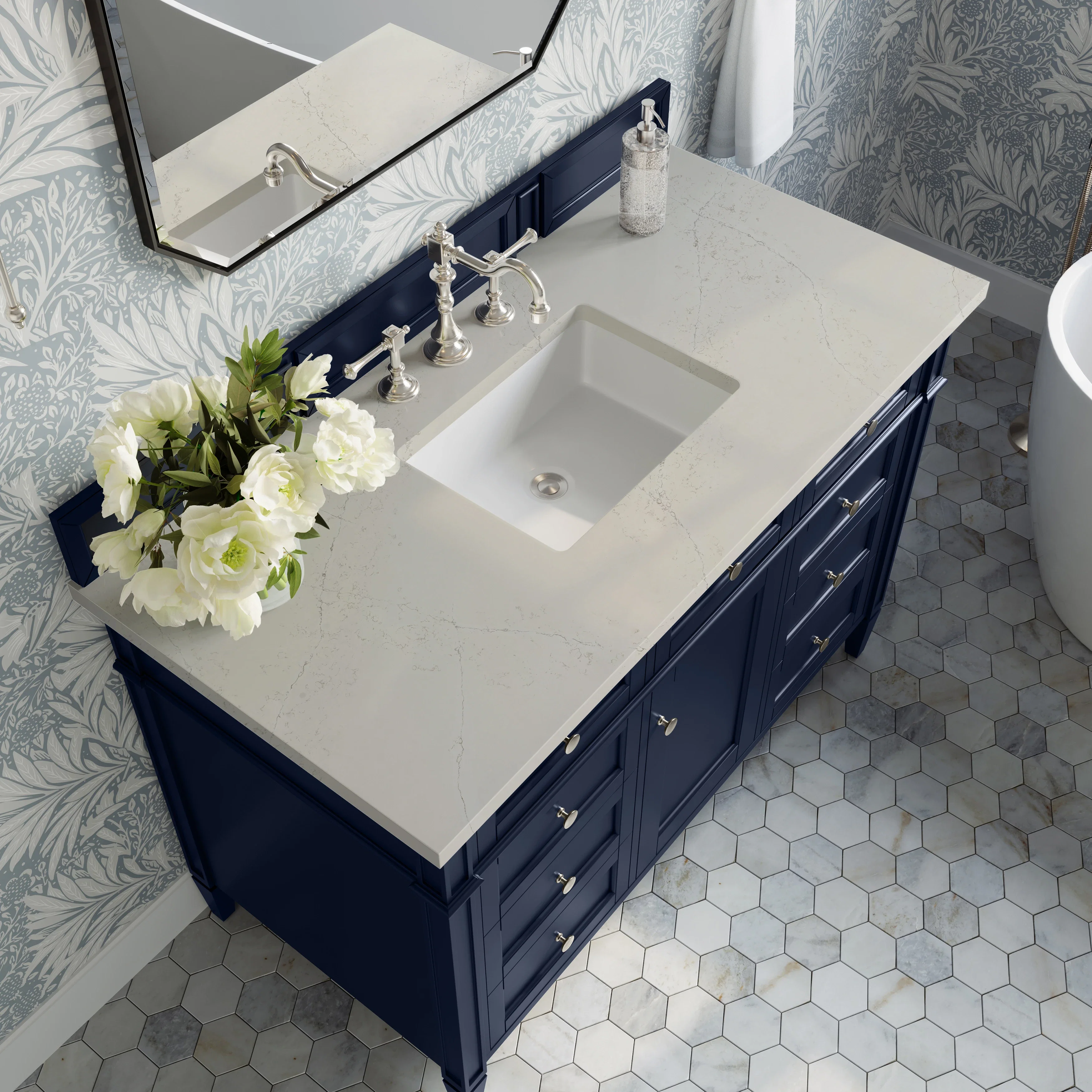 Brittany 48" Single Vanity, Victory Blue, w/ 3 CM Siberian Silestone Top