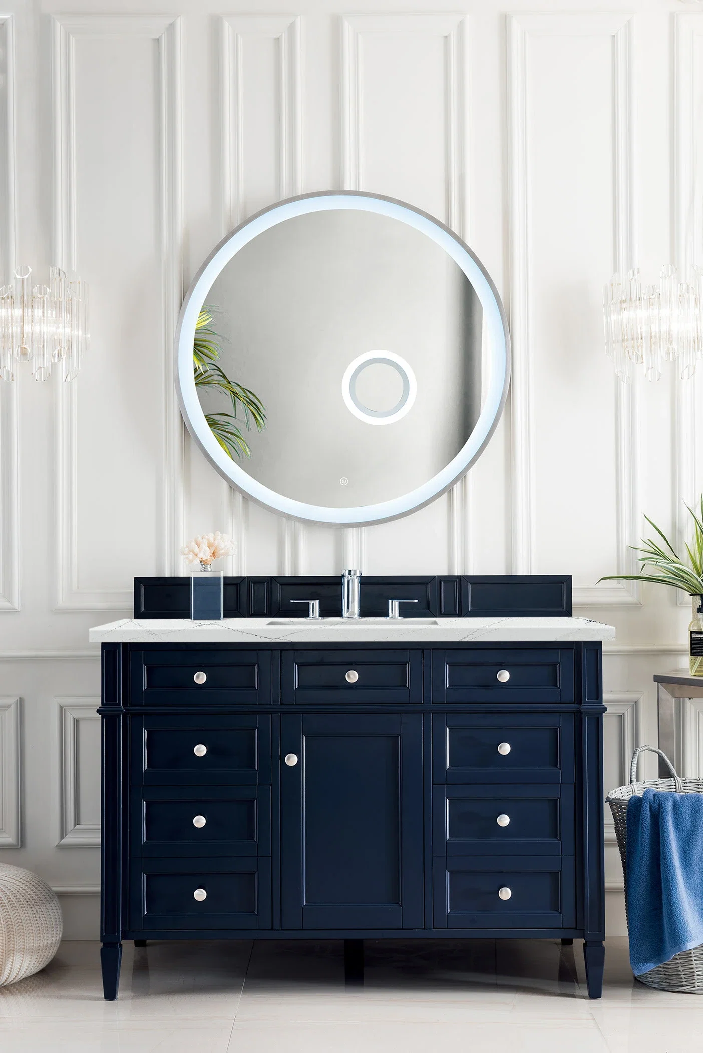 Brittany 48" Single Vanity, Victory Blue w/ 3 CM Ethereal Noctis Silestone Top w/FreePower Wireless Charger