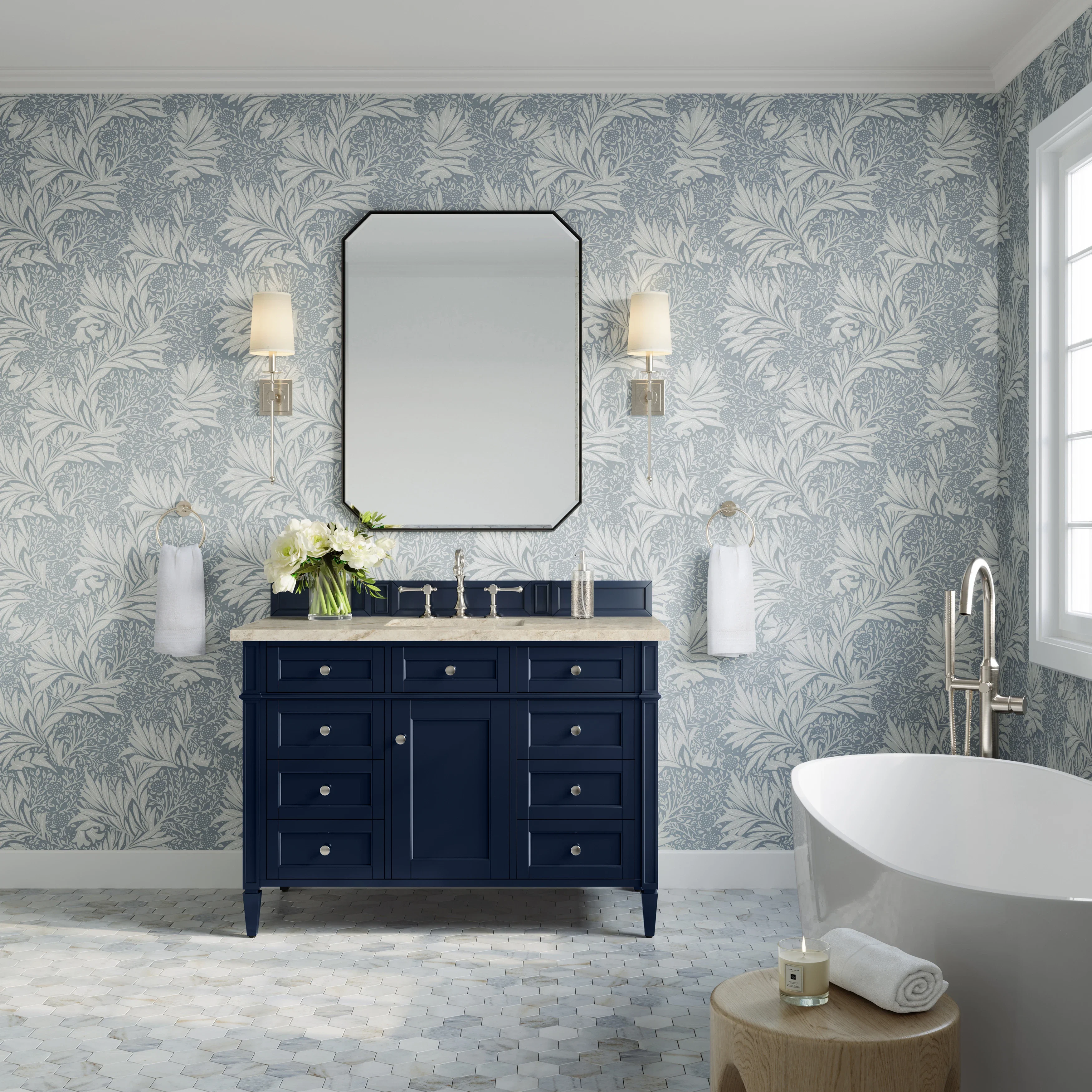 Brittany 48" Single Vanity, Victory Blue, w/ 3 CM Tajnar Eclos Top w/FreePower Wireless Charger