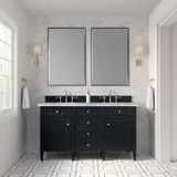 Brittany 60" Double Vanity, Black Onyx w/ 3 CM Carrara Marble Top