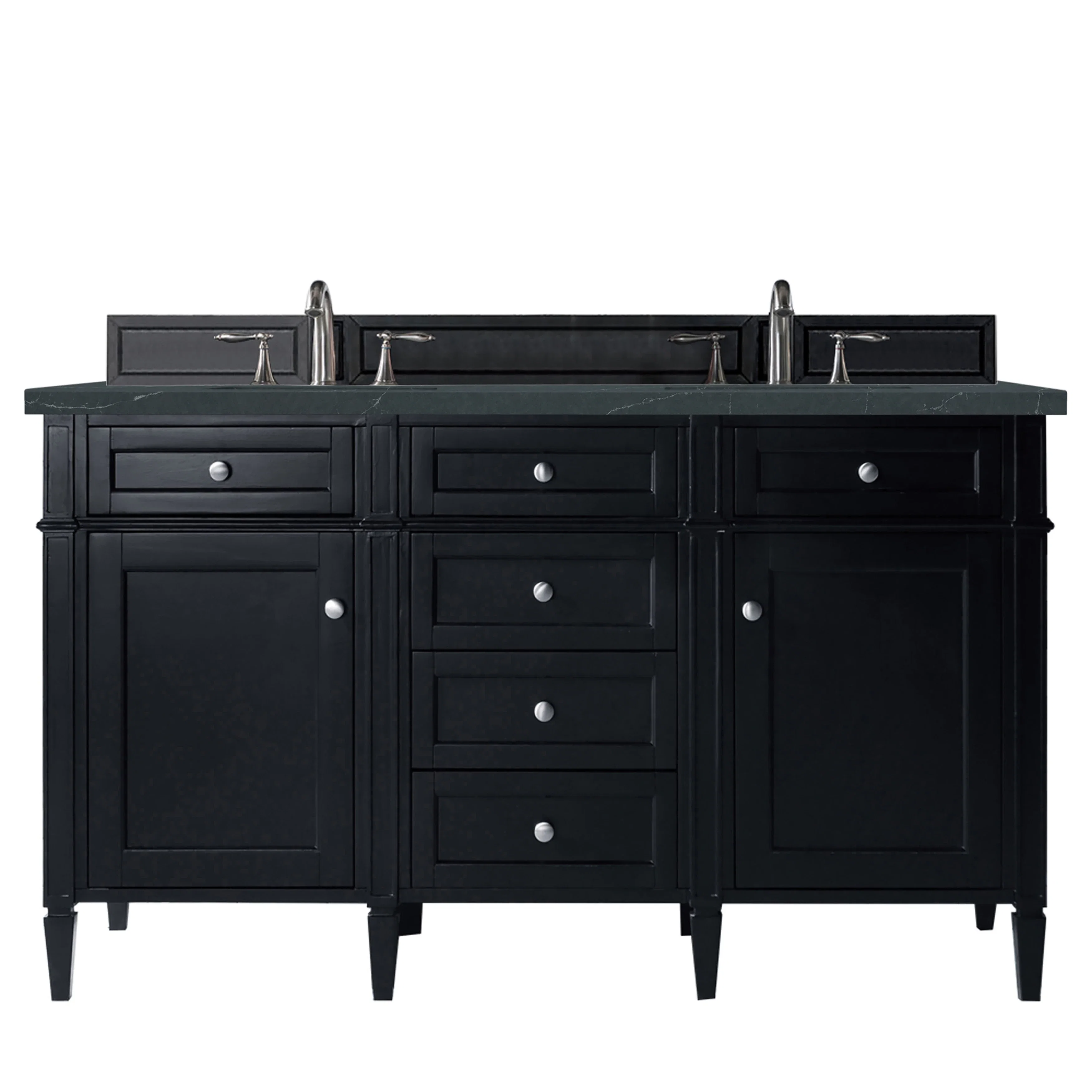 Brittany 60" Double Vanity, Black Onyx w/ 3 CM Charcoal Soapstone Silestone Top