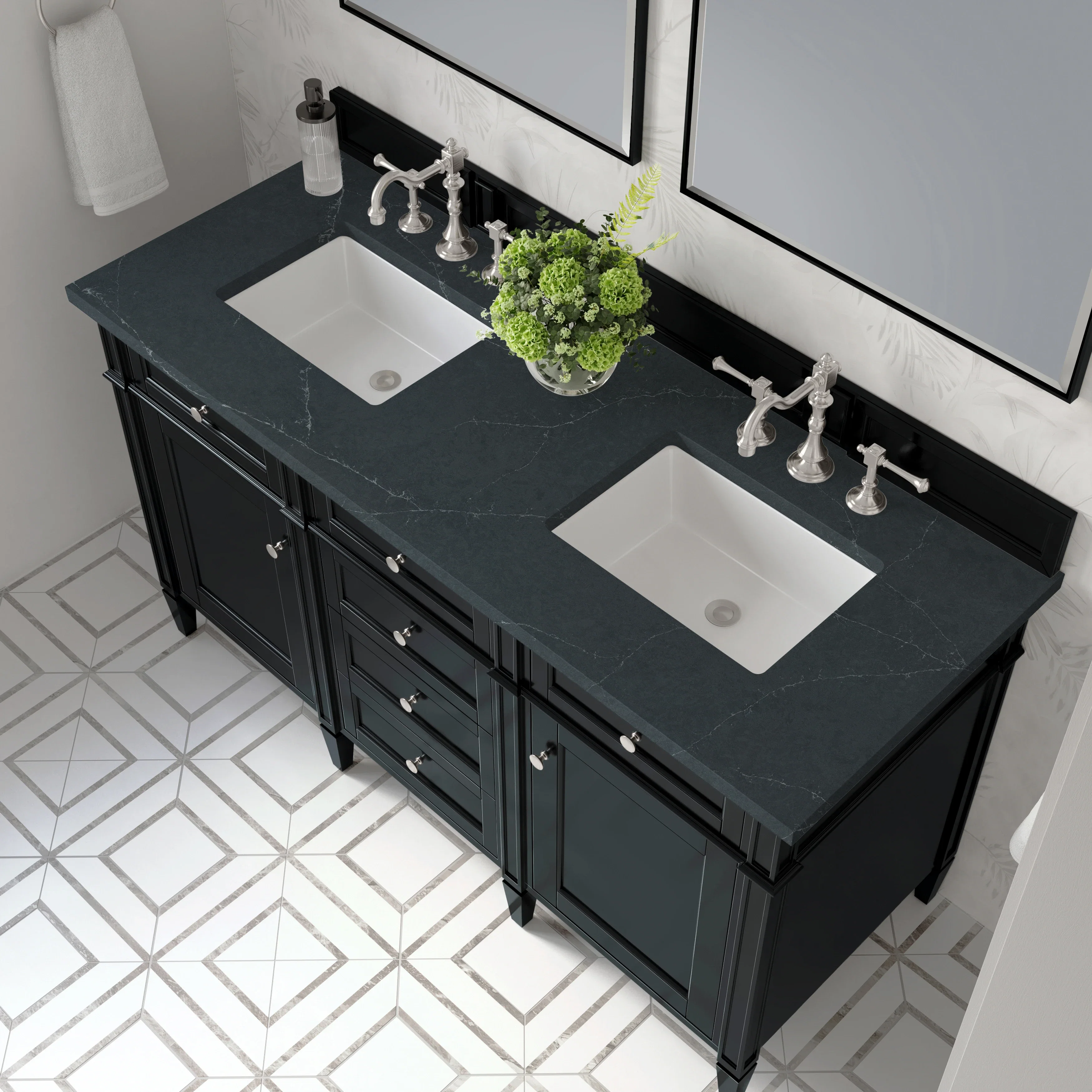 Brittany 60" Double Vanity, Black Onyx w/ 3 CM Charcoal Soapstone Silestone Top