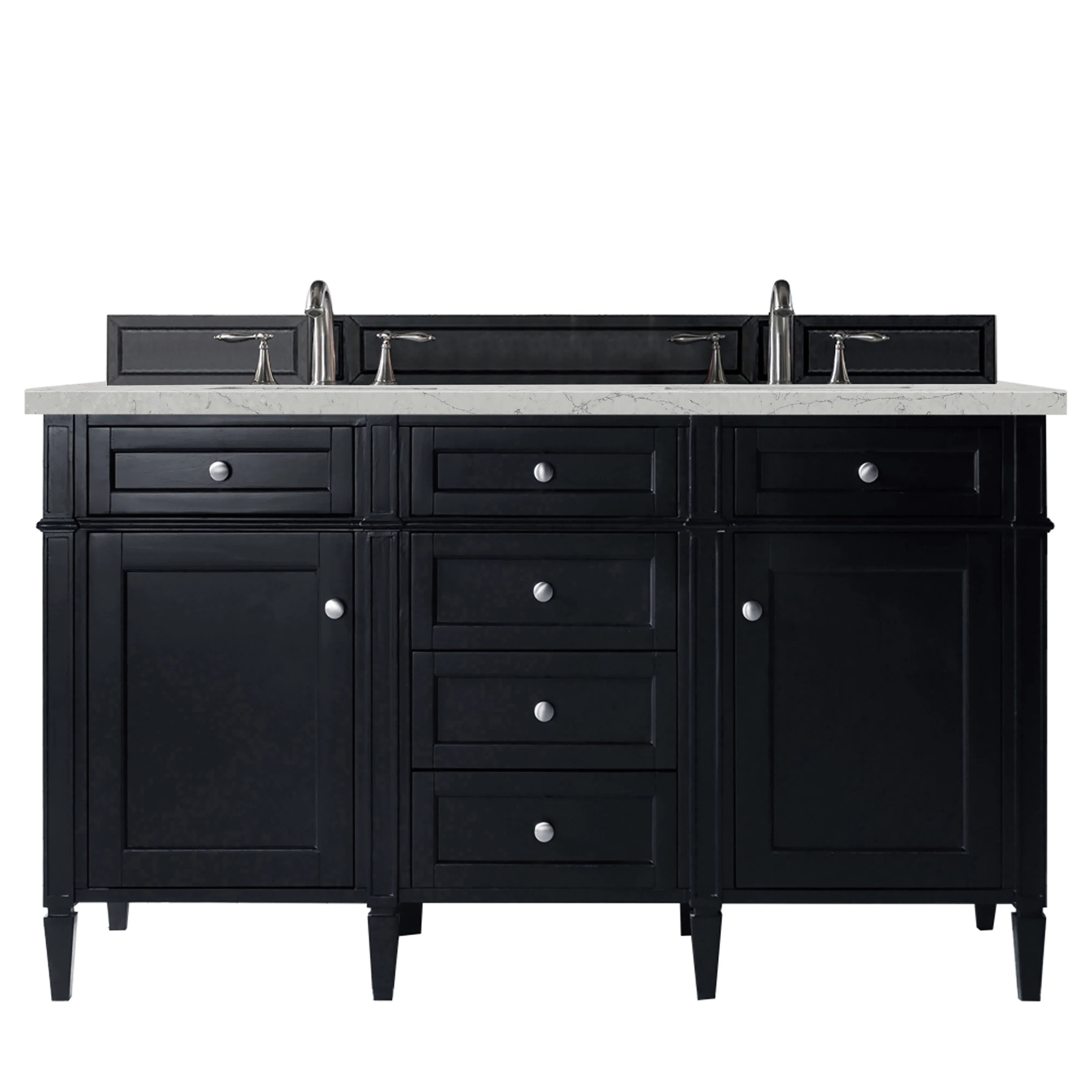 Brittany 60" Double Vanity, Black Onyx w/ 3 CM Eternal Jasmine Pearl Silestone Top
