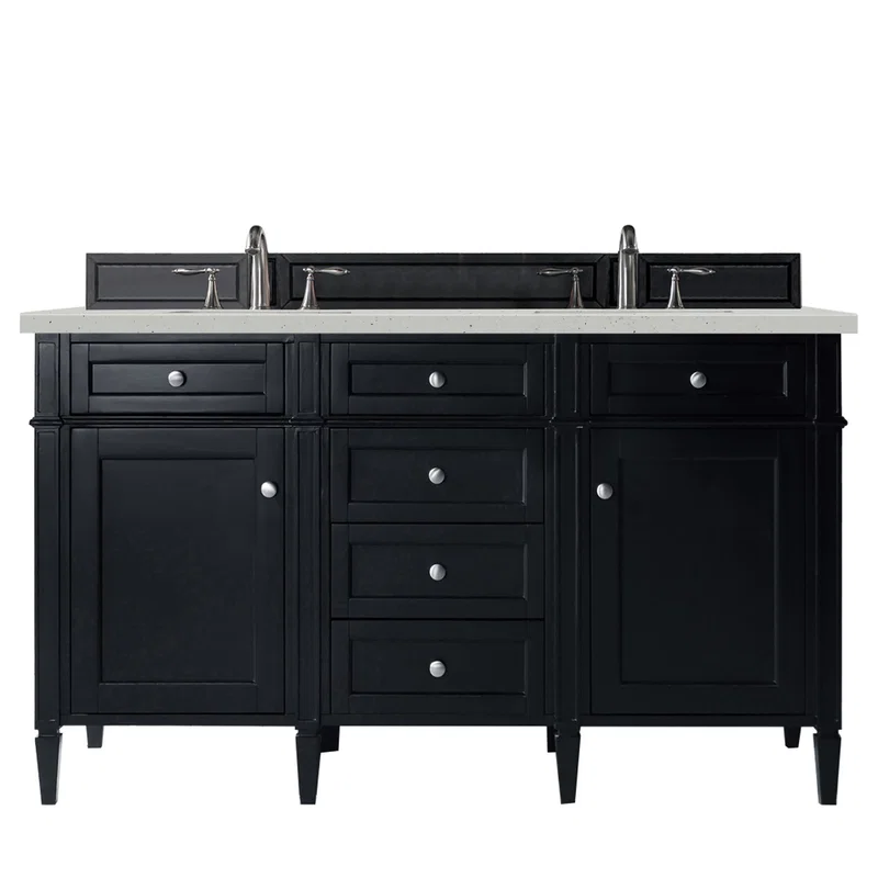 Brittany 60" Double Vanity, Black Onyx w/ 3 CM Lime Delight Silestone Top