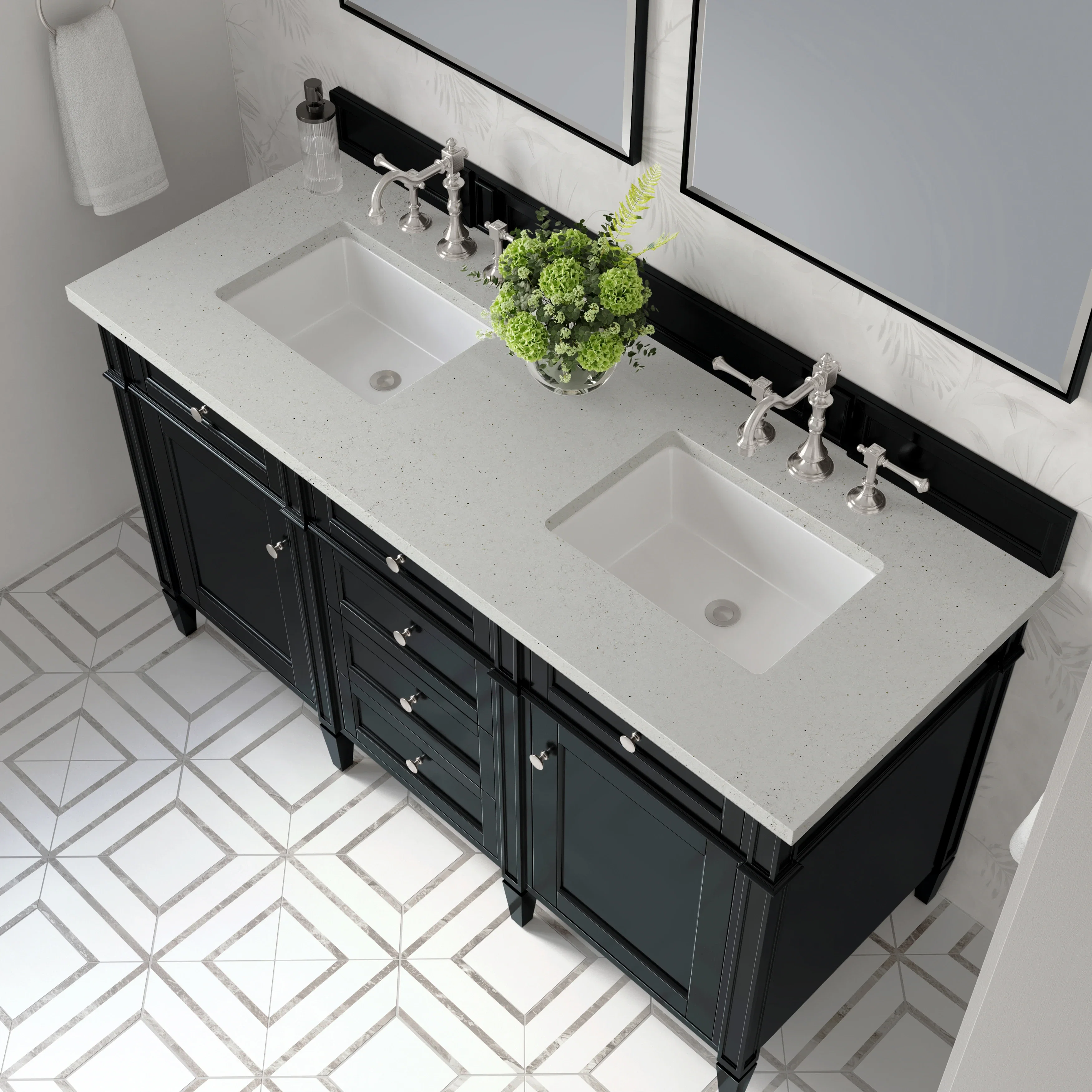 Brittany 60" Double Vanity, Black Onyx w/ 3 CM Lime Delight Silestone Top