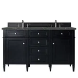 Brittany 60" Double Vanity, Black Onyx w/ 3 CM Parisien Bleu Silestone Top