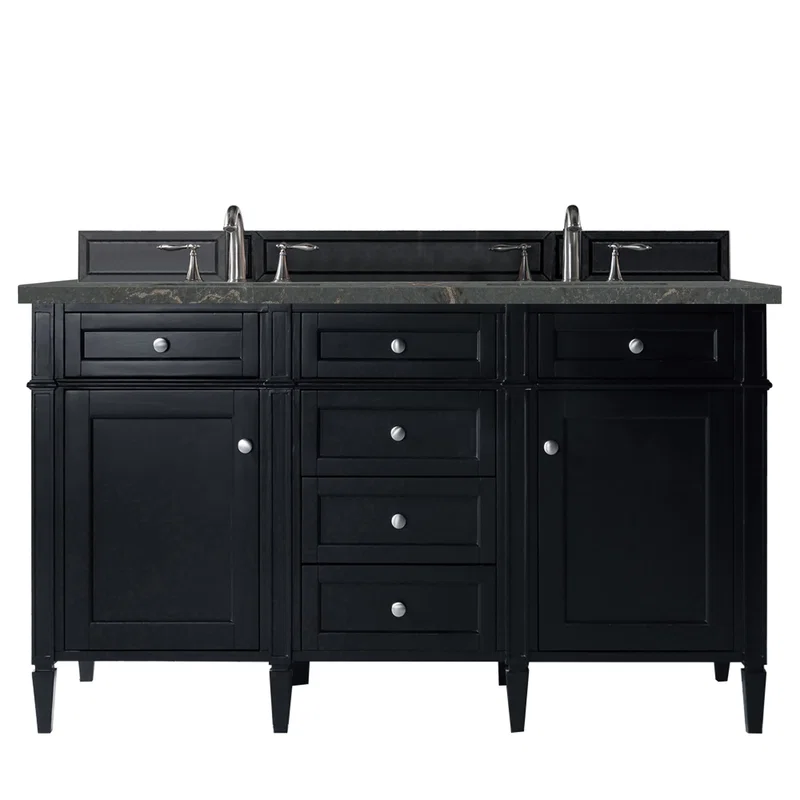 Brittany 60" Double Vanity, Black Onyx w/ 3 CM Parisien Bleu Silestone Top