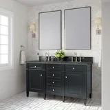 Brittany 60" Double Vanity, Black Onyx w/ 3 CM Parisien Bleu Silestone Top