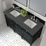 Brittany 60" Double Vanity, Black Onyx w/ 3 CM Parisien Bleu Silestone Top