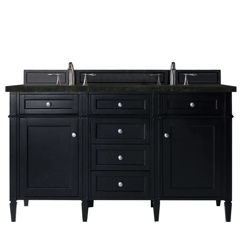 Brittany 60" Double Vanity, Black Onyx, w/ 3 CM Phantome Eclos Top