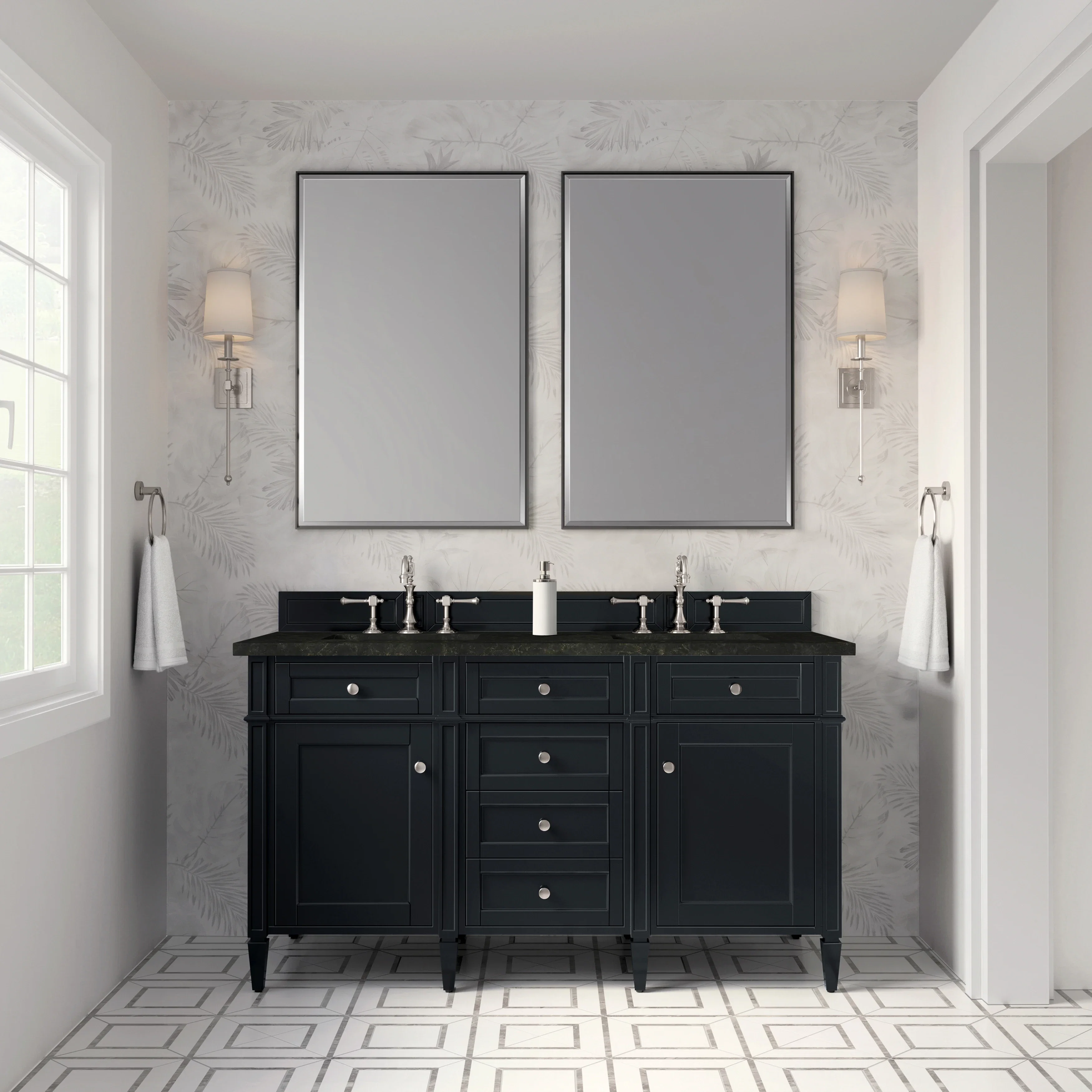 Brittany 60" Double Vanity, Black Onyx, w/ 3 CM Phantome Eclos Top