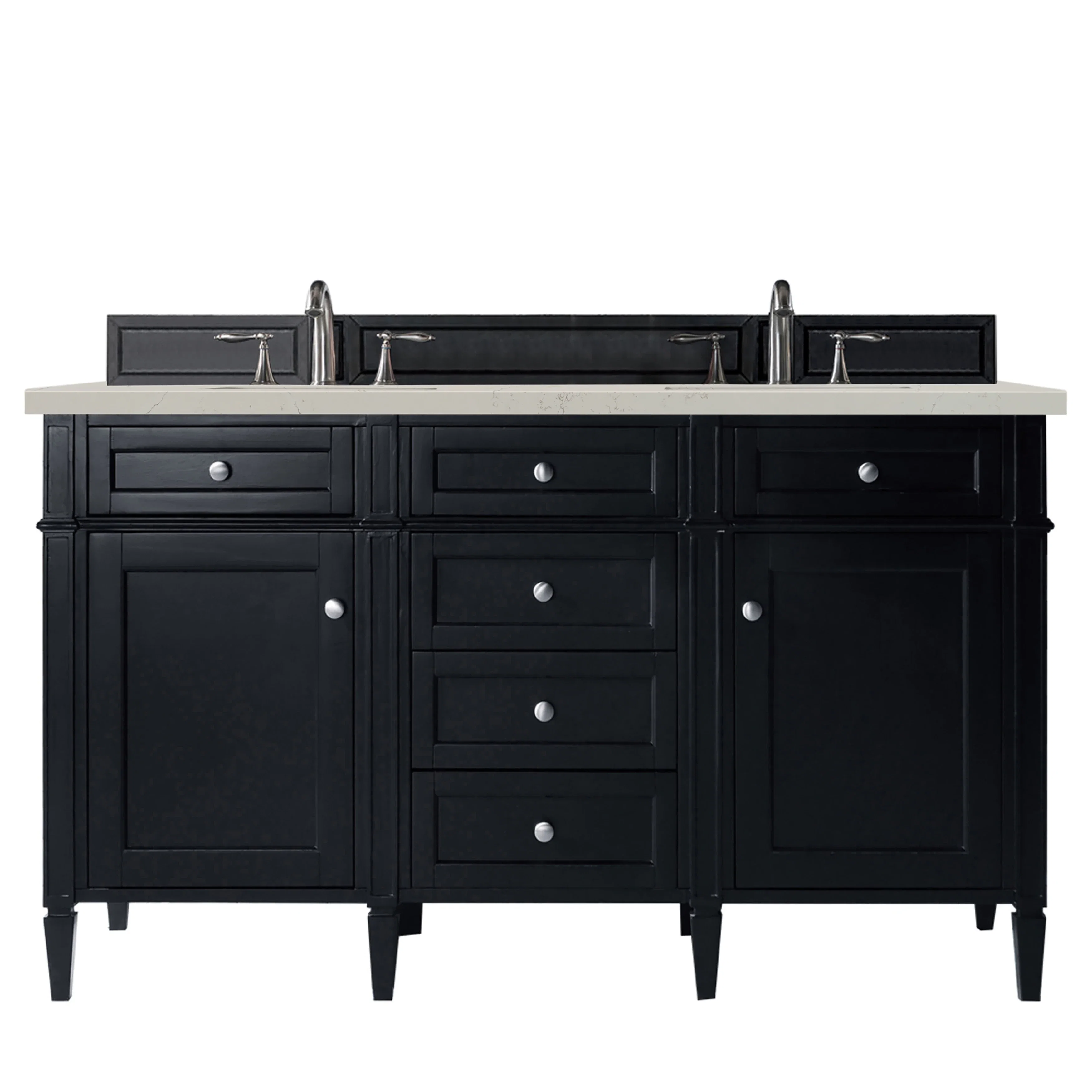 Brittany 60" Double Vanity, Black Onyx, w/ 3 CM Siberian Silestone Top