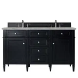 Brittany 60" Double Vanity, Black Onyx w/ 3 CM Victorian Silver Silestone Top