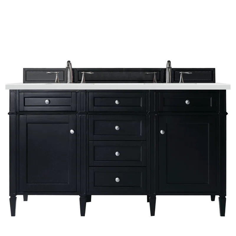 Brittany 60" Double Vanity, Black Onyx w/ 3 CM White Zeus Silestone Top