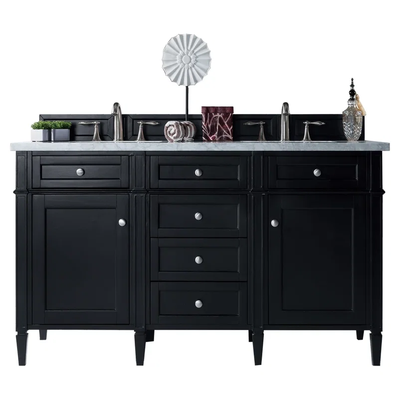 Brittany 60" Double Vanity, Black Onyx w/ 3 CM Eternal Jasmine Pearl Silestone Top w/FreePower Wireless Charger